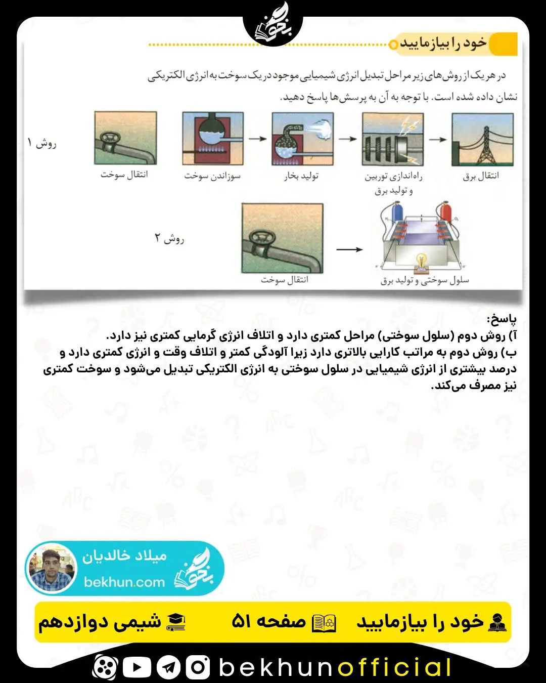 پاسخ خود را بیازمایید صفحه 51 شیمی دوازدهم