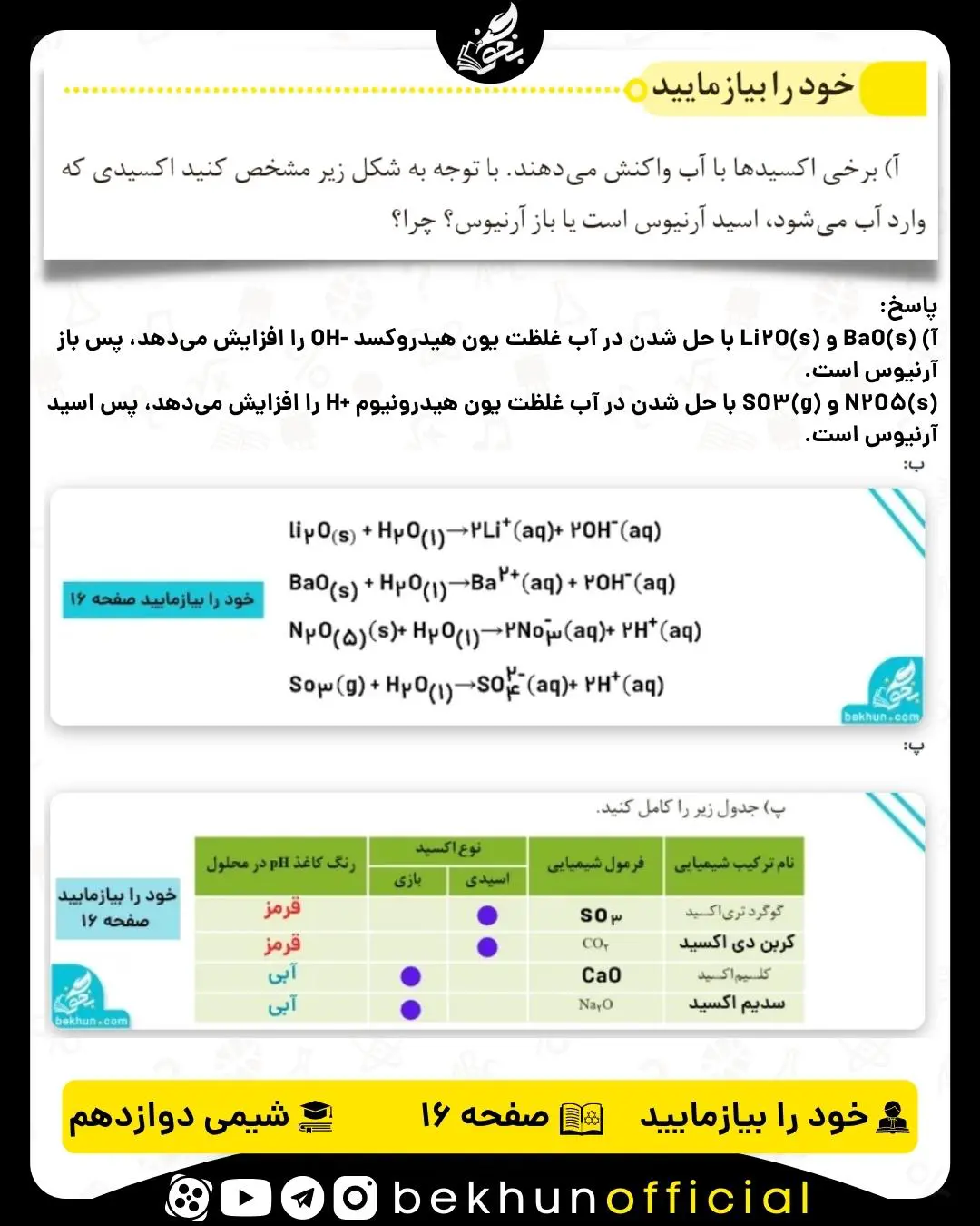 پاسخ خود را بیازمایید صفحه 16 شیمی دوازدهم