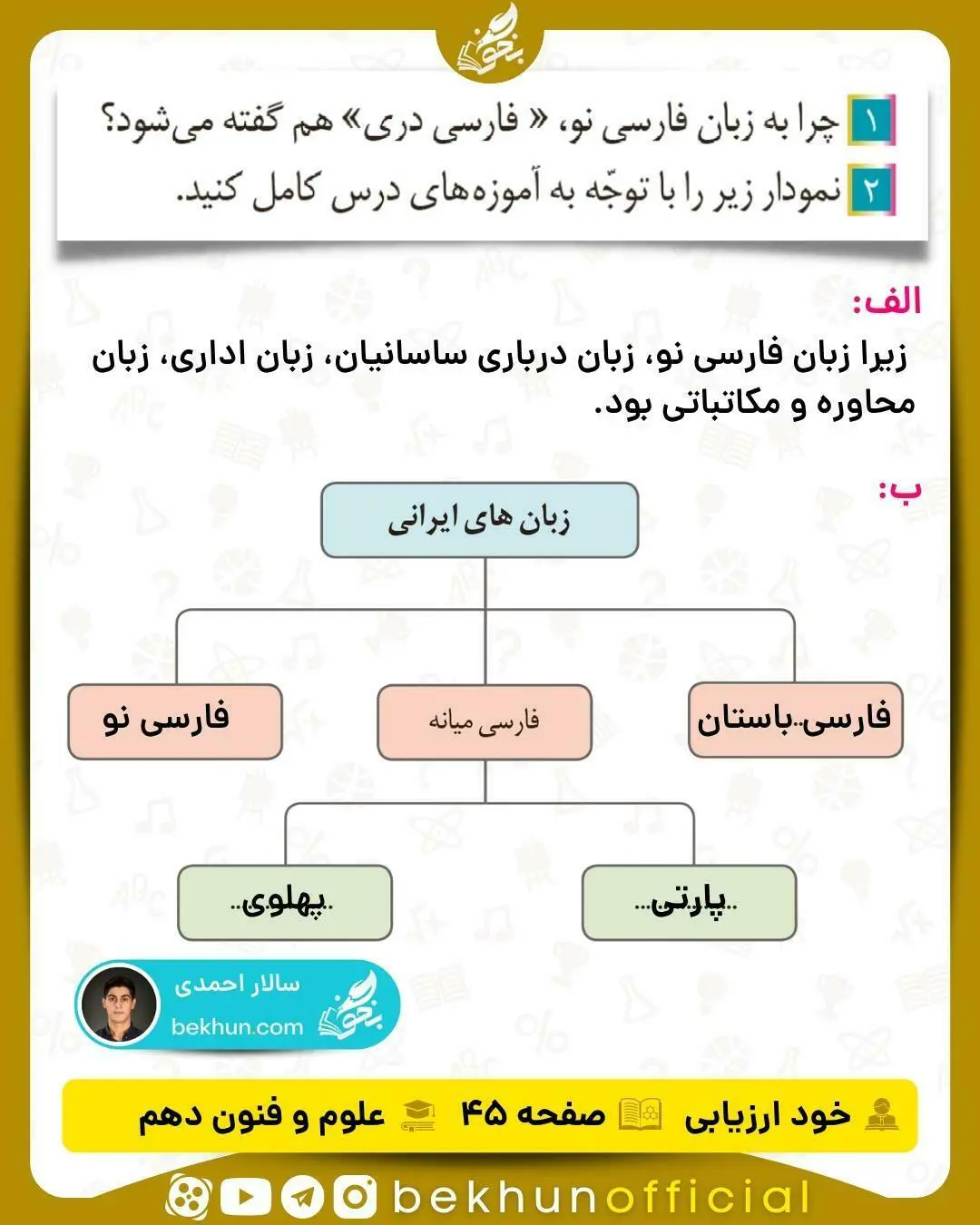 جواب خودارزیابی های علوم و فنون ادبی دهم انسانی 60 پاسخ خودارزیابی صفحه ۴۵ علوم و فنون ادبی دهم