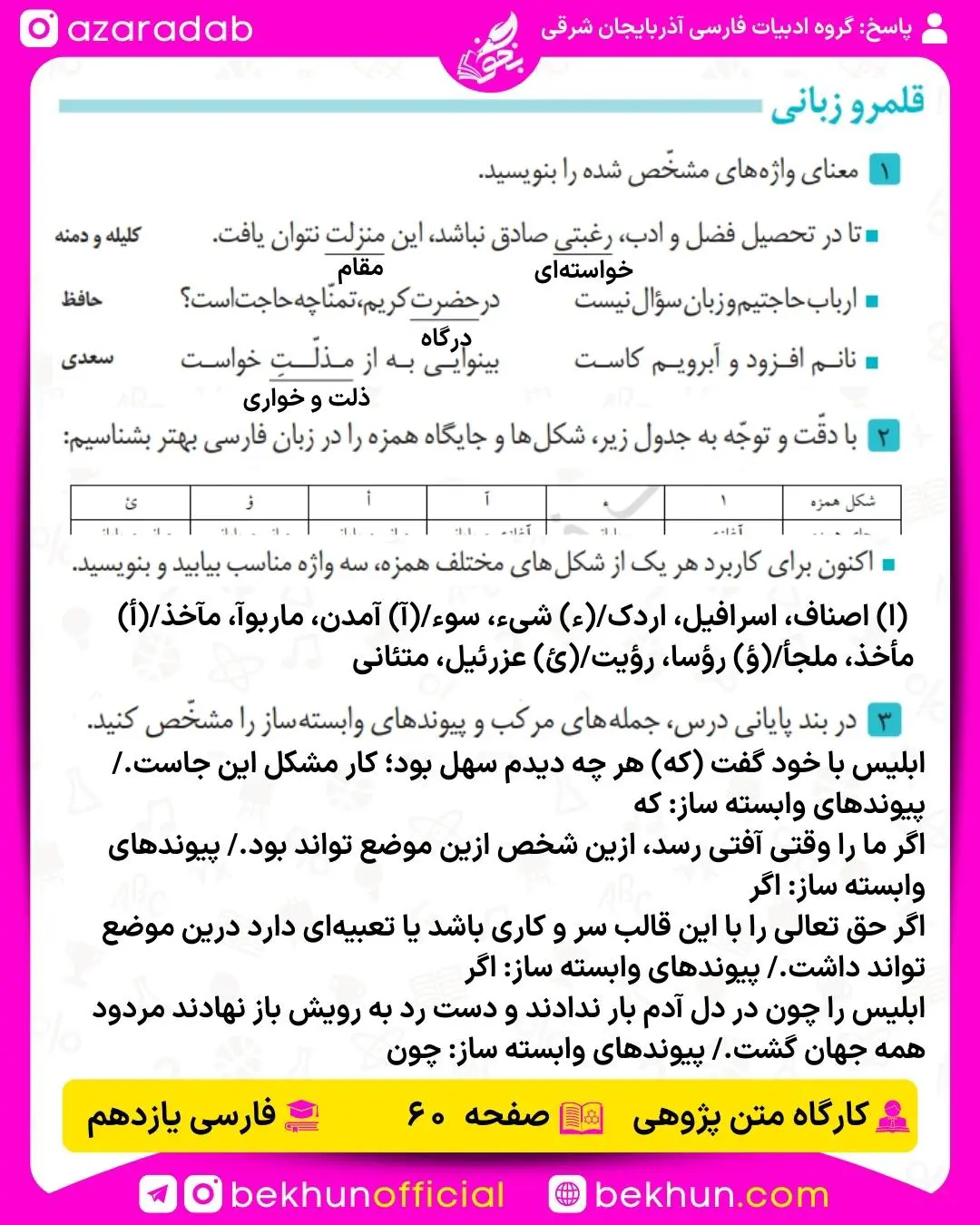 جواب قلمرو زبانی صفحه 60 فارسی یازدهم