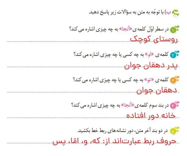 پاسخ درک متن صفحه 55 نگارش ششم