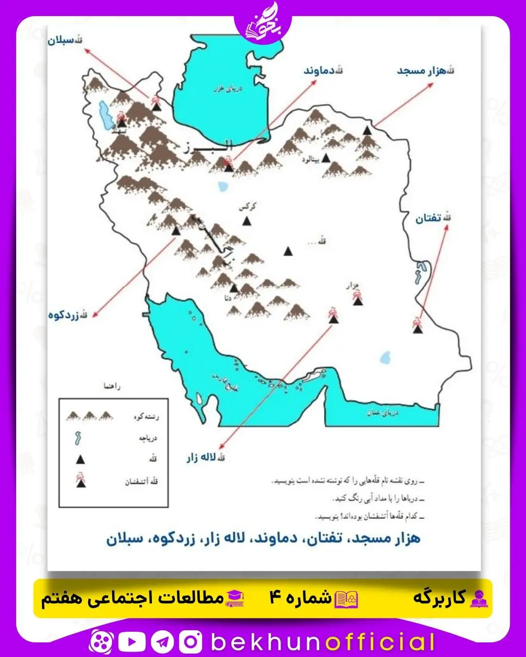 جواب کاربرگه شماره 4 مطالعات هفتم قله‌های مهم ایران