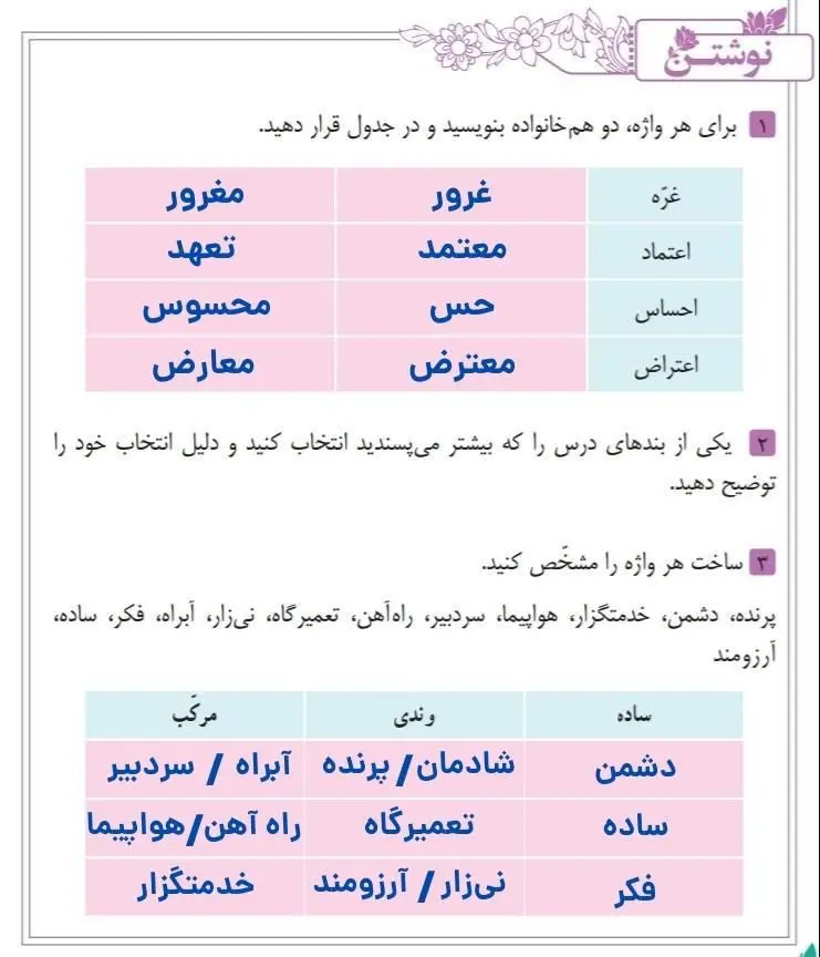 جواب نوشتن صفحه 122 فارسی نهم