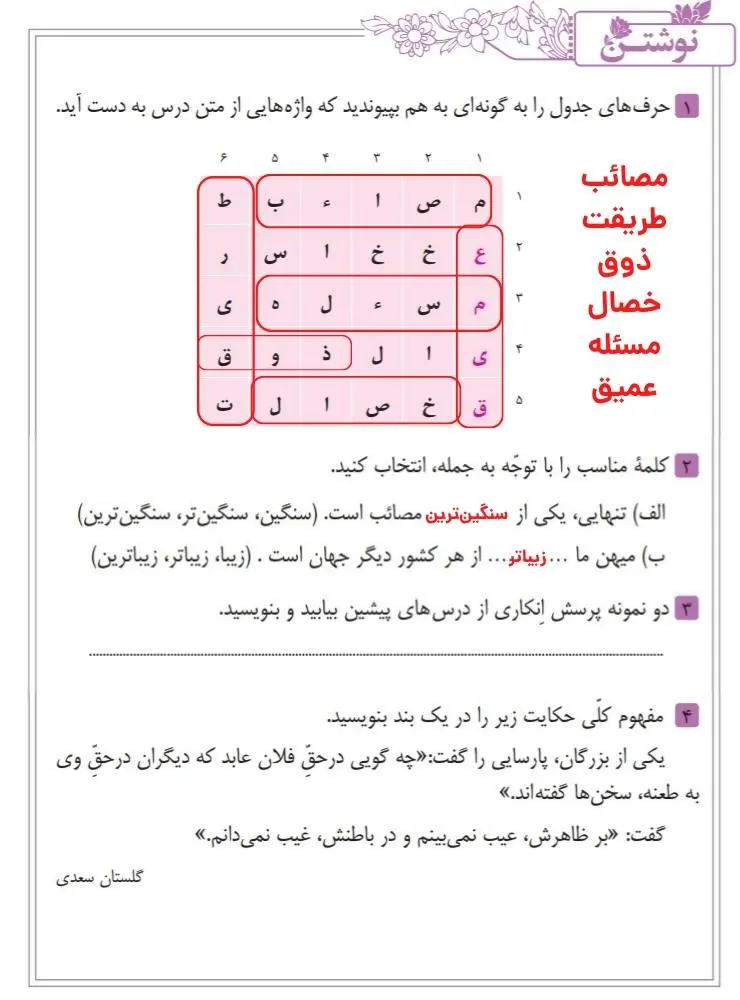 جواب نوشتن صفحه 35 فارسی نهم