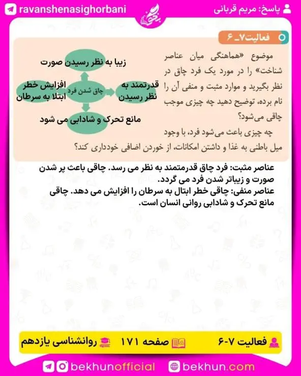 جواب فعالیتهای روانشناسی یازدهم انسانی 136 پاسخ فعالیت 6 صفحه 171 روانشناسی یازدهم انسانی