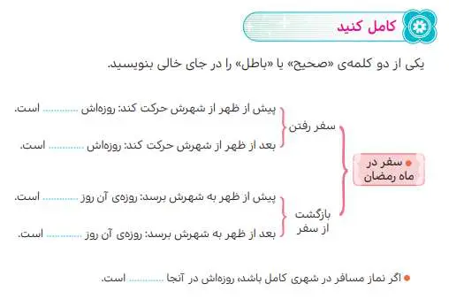 پاسخ کامل کنید درس دوازدهم هدیه ششم ابتدایی