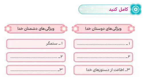 جواب کامل کنید درس 5 هدیه های آسمانی سال ششم 