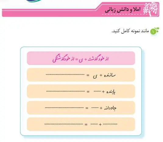 پاسخ املا و دانش زبانی درس شش نگارش پنجم ابتدایی