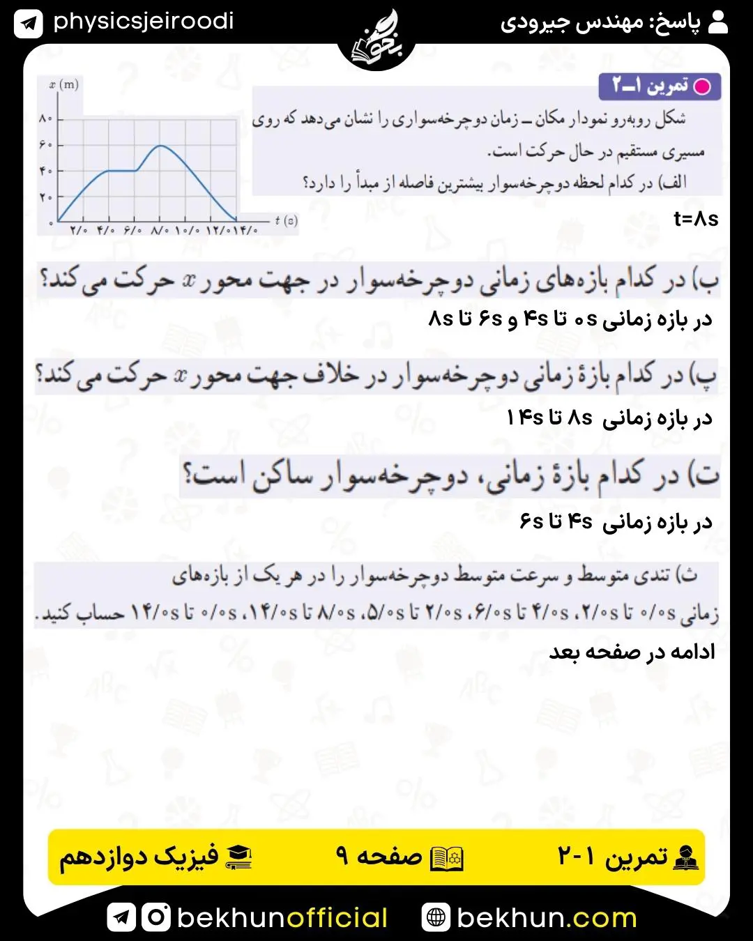 پاسخ تمرین 2 فصل 1 فیزیک دوازدهم