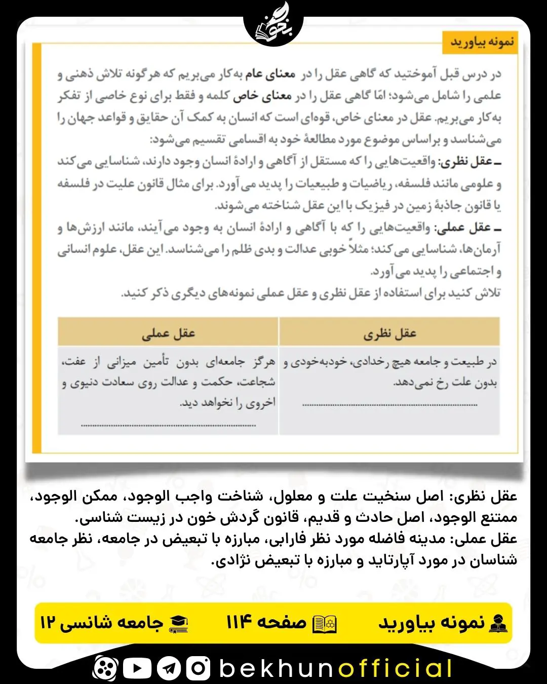 پاسخ نمونه بیاورید صفحه 114 جامعه شناسی دوازدهم