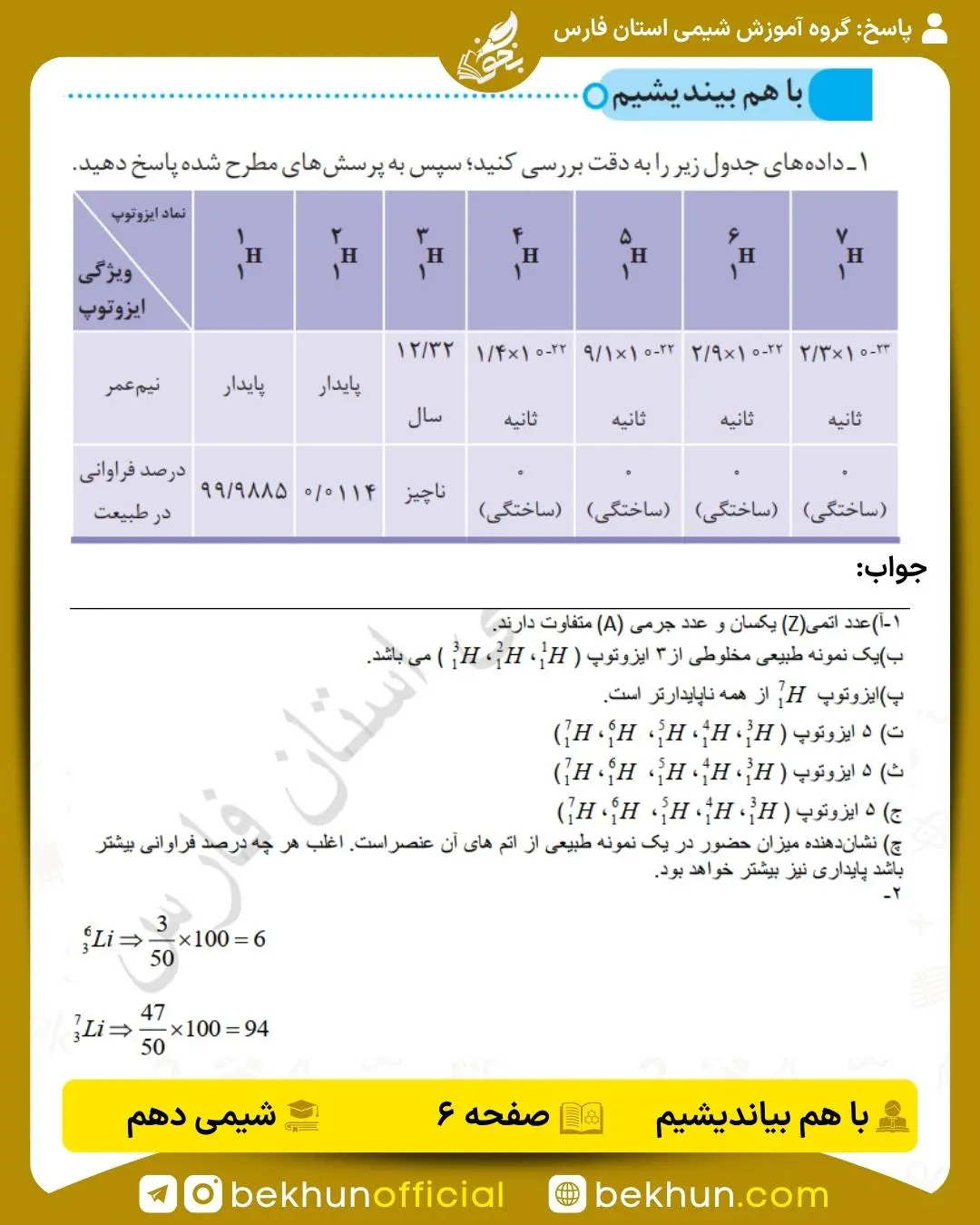پاسخ با هم بیندیشم صفحه 6 شیمی دهم