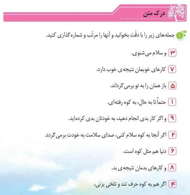 پاسخ درک متن درس هشتم نگارش پنجم ابتدایی
