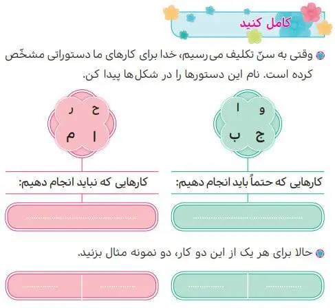 جواب کامل کنید صفحه 57 هدیه‌های آسمانی سوم ابتدایی
