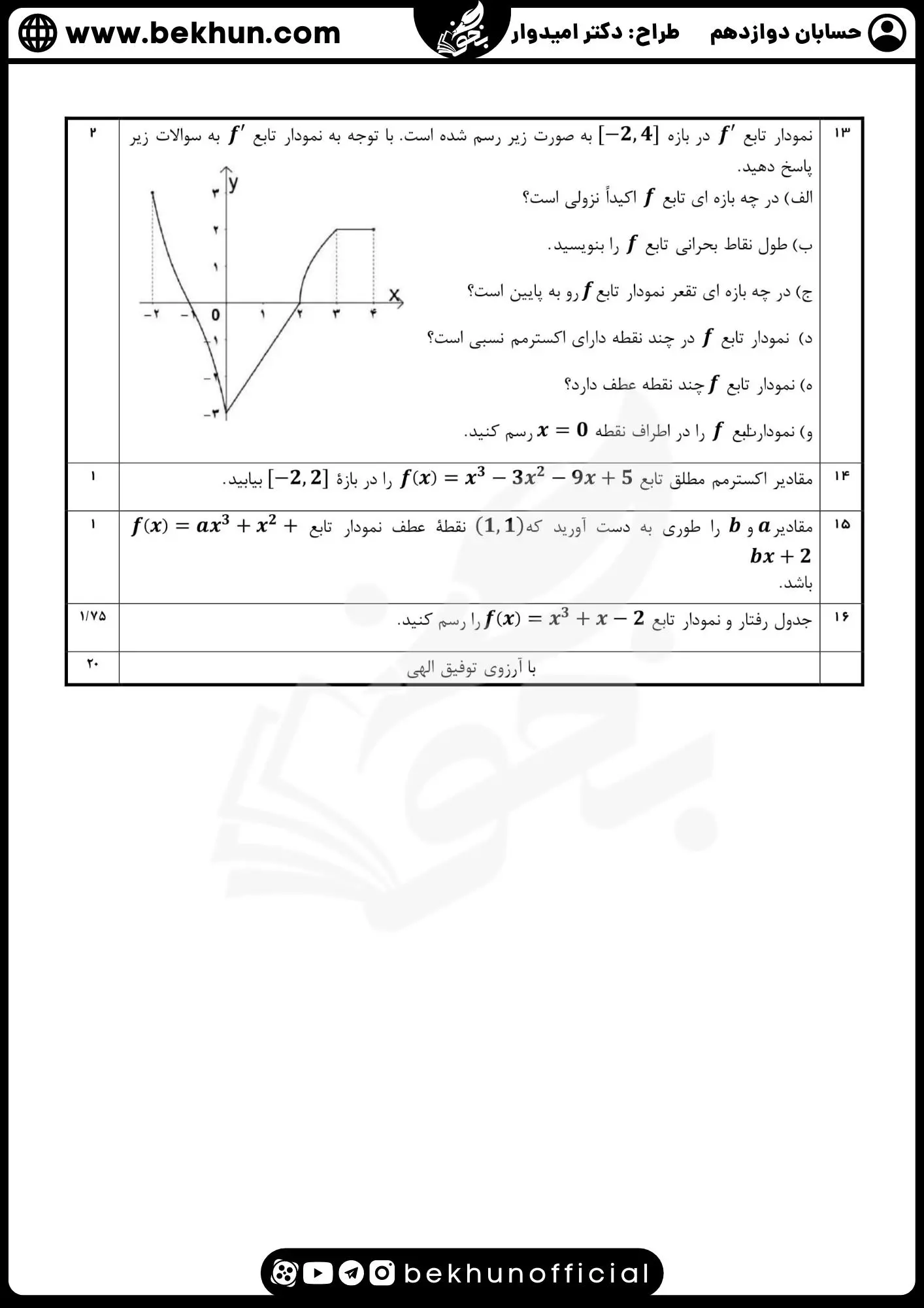 نمونه سوال امتحان نهایی حسابان دوازدهم با جواب 75 دانلود نمونه سوالات امتحان نهایی حسابان دوازدهم با جواب