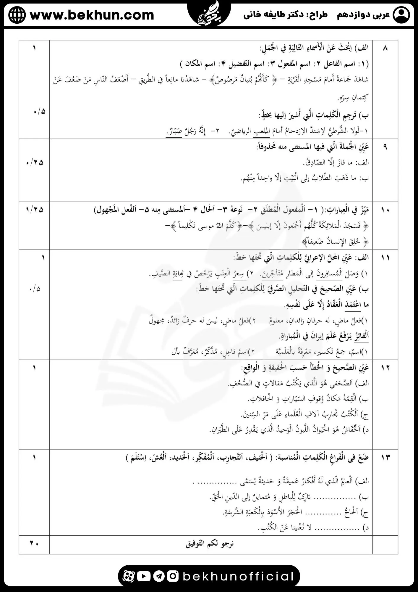 نمونه سوالات نهایی عربی دوازدهم تجربی و ریاضی با جواب 83 نمونه سوالات نهایی عربی دوازدهم تجربی