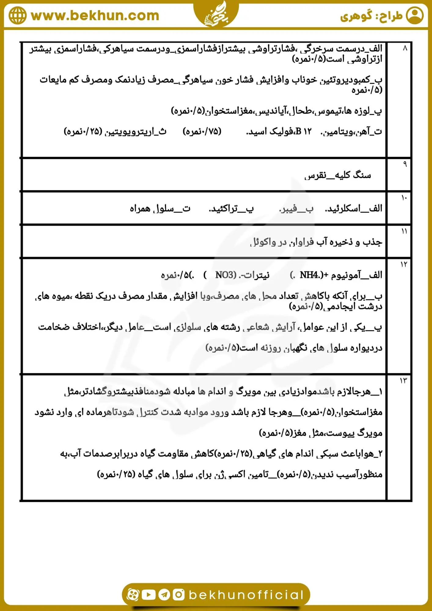 امتحان زیست دهم نوبت دوم گوهری