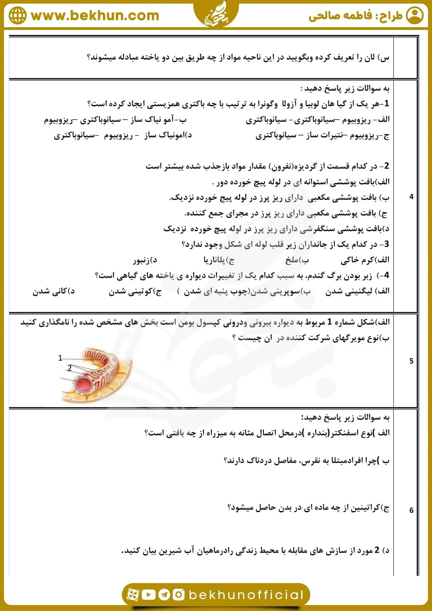 امتحان زیست دهم خرداد با جواب