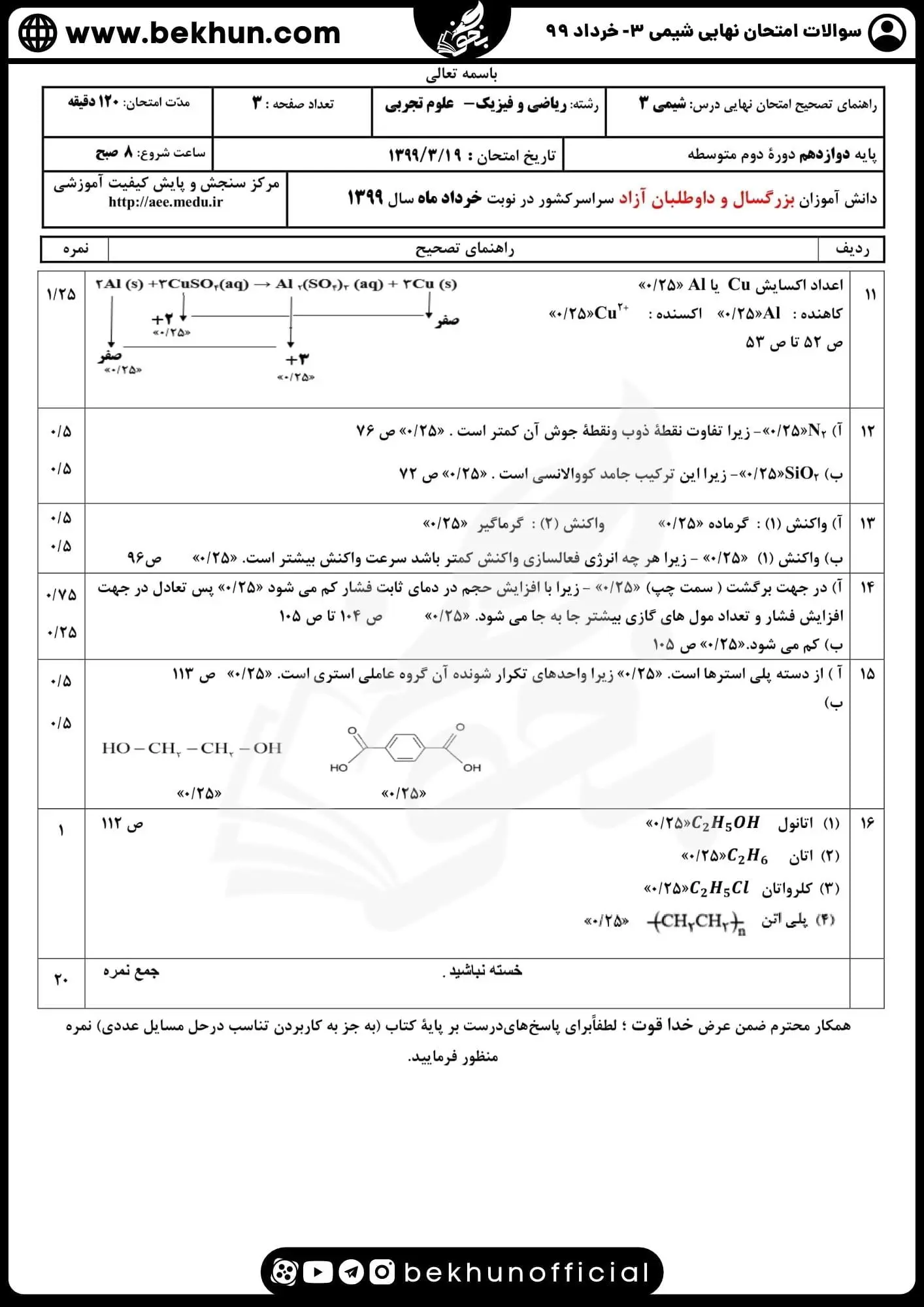 دانلود سوالات امتحان نهایی شیمی دوازدهم با جواب 147 دانلود سوالات نهایی شیمی دوازدهم خرداد 99