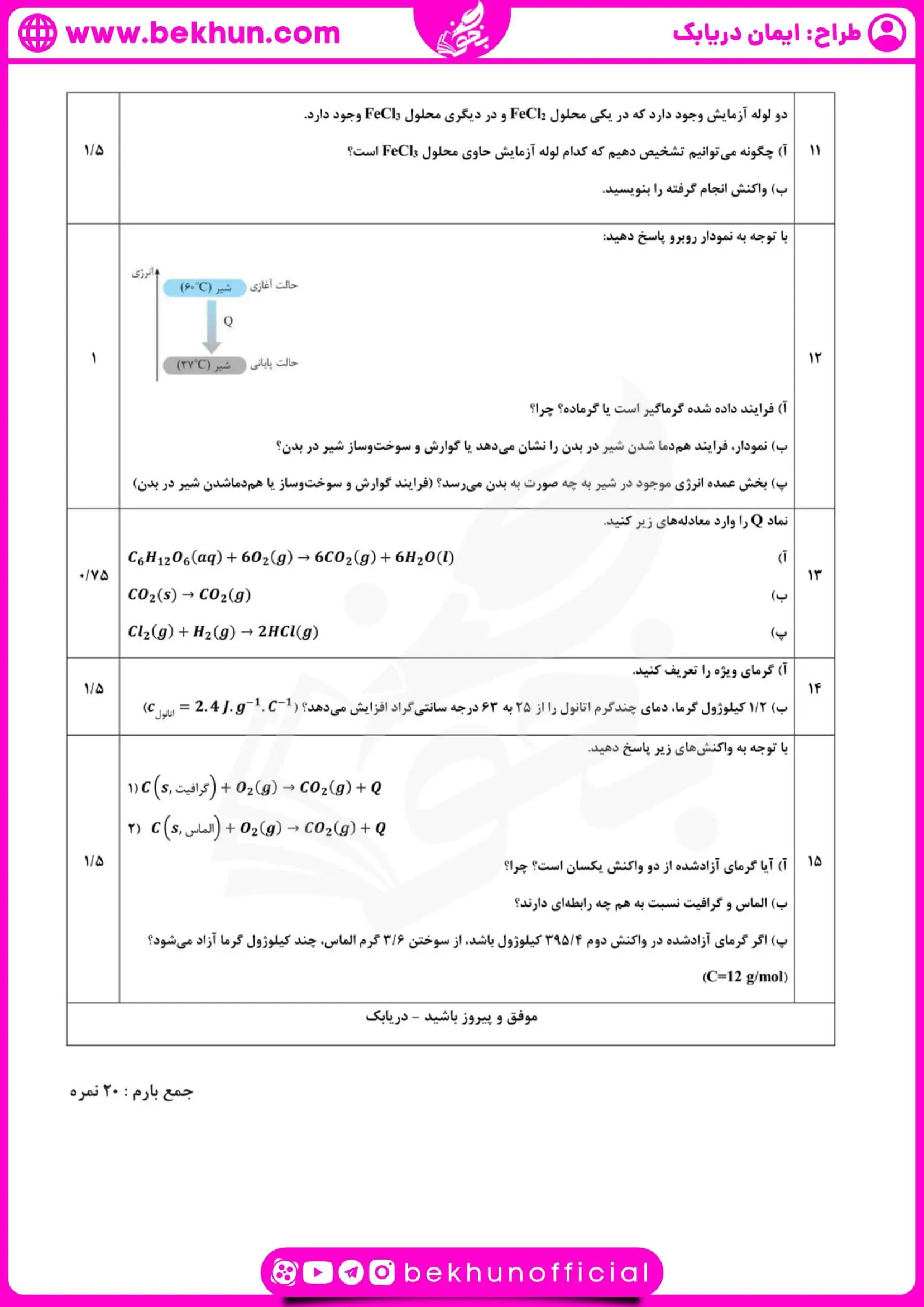 نمونه سوالات نوبت دوم شیمی یازدهم با جواب 31 نمونه سوال شیمی یازدهم خردادماه