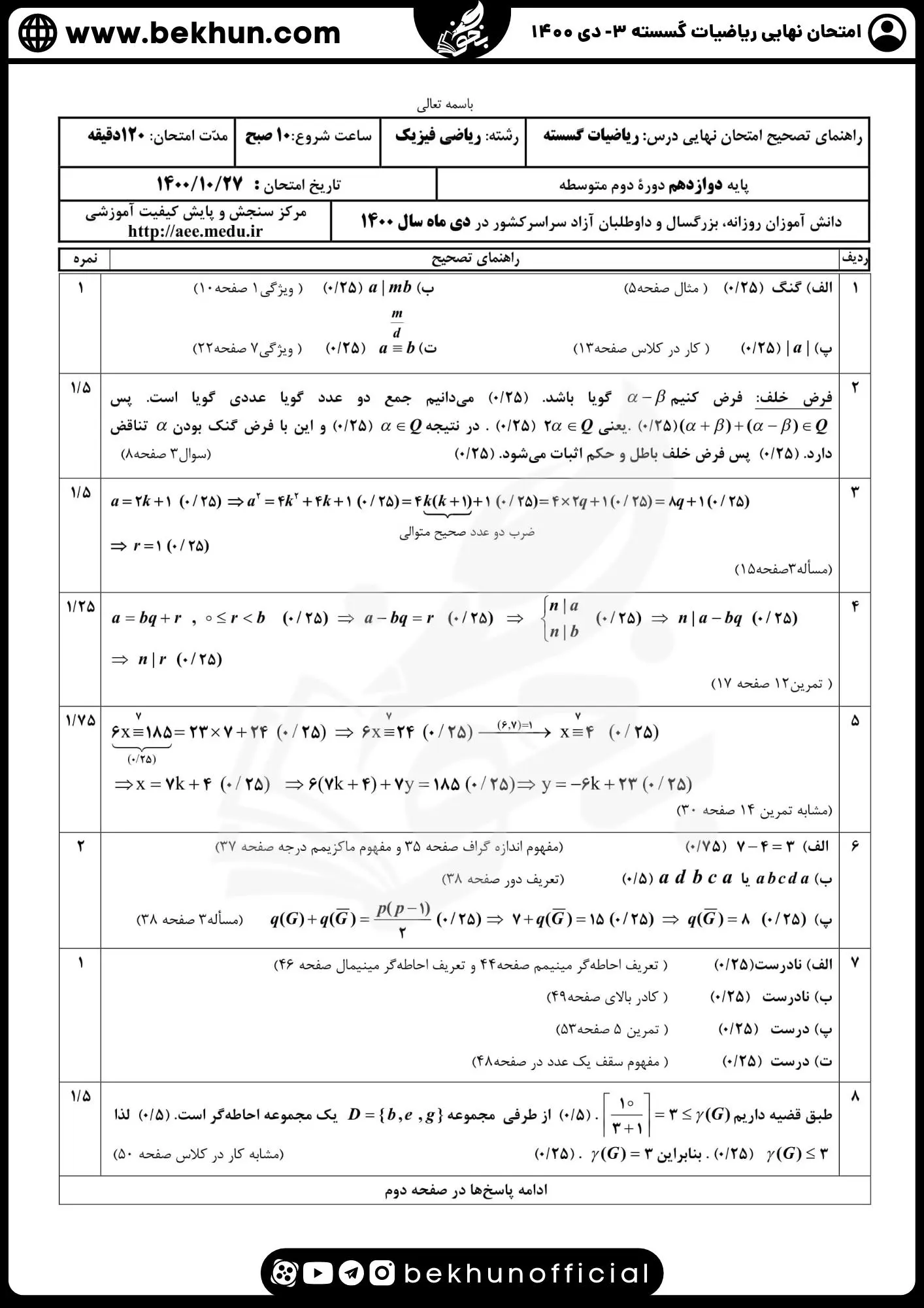 نمونه سوالات نهایی ریاضیات گسسته دوازدهم با جواب 85 جواب نمونه سوال گسسته دی دوازدهم 1400