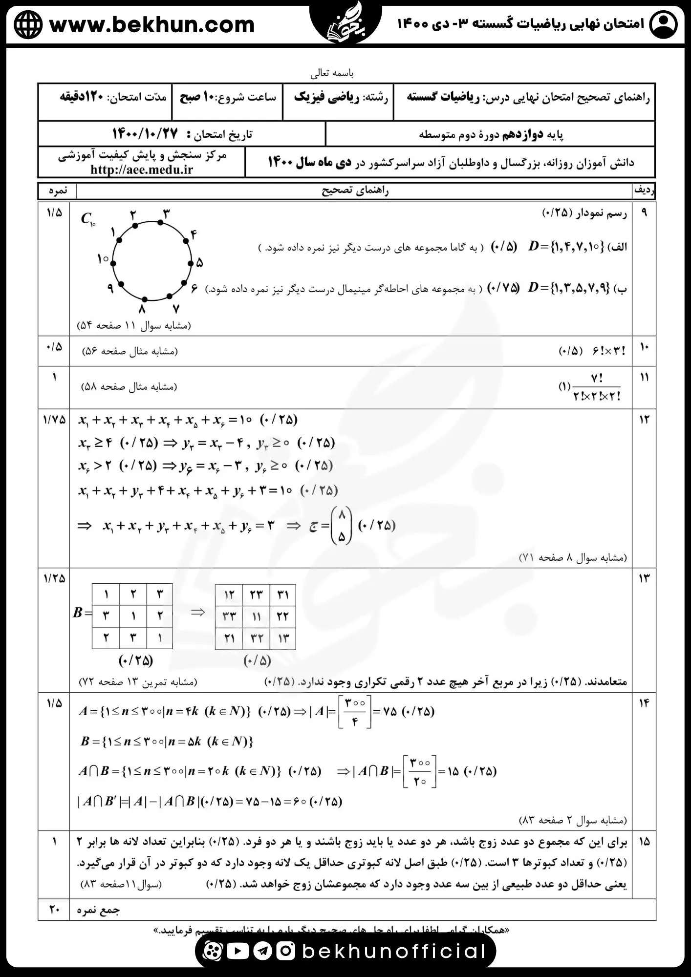 نمونه سوالات نهایی ریاضیات گسسته دوازدهم با جواب 86 جواب نمونه سوال گسسته دی دوازدهم 1400