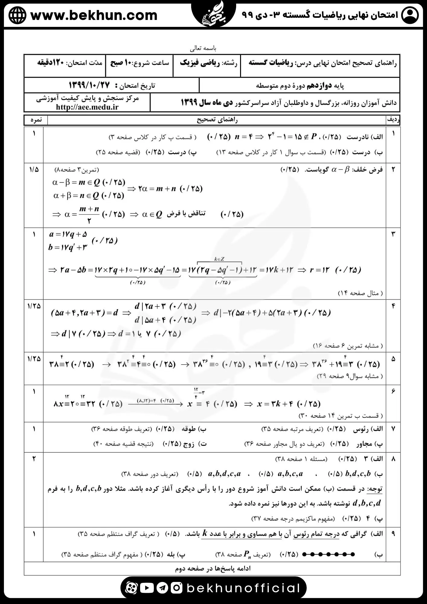 نمونه سوالات نهایی ریاضیات گسسته دوازدهم با جواب 98 جواب سوال امتحان نهایی گسسته دوازدهم دی 99