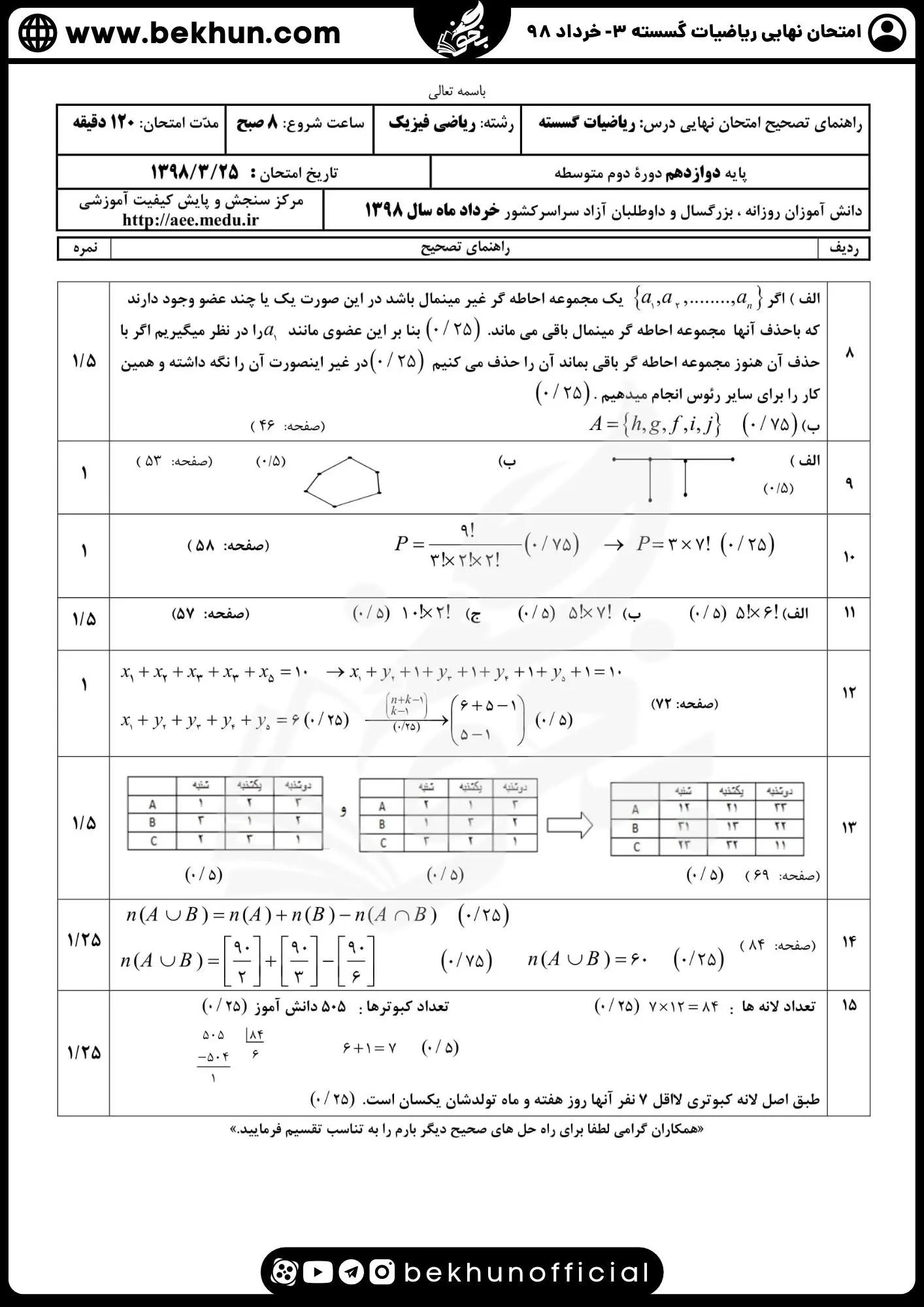 نمونه سوالات نهایی ریاضیات گسسته دوازدهم با جواب 103 سوالات امتحان گسسته دوازدهم خرداد ۹۸ با جواب