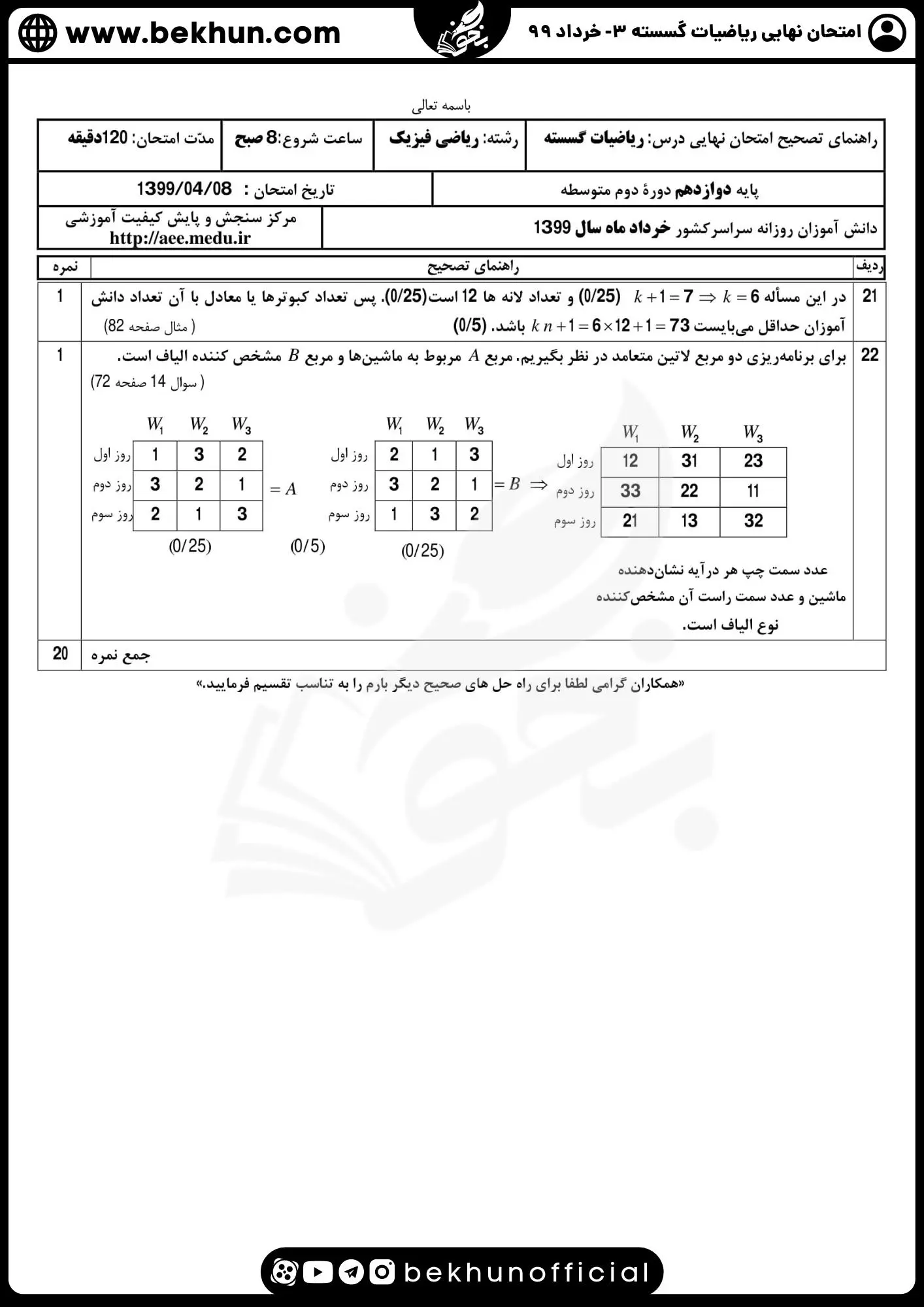 نمونه سوالات نهایی ریاضیات گسسته دوازدهم با جواب 91 جواب امتحان گسسته دوازدهم خرداد ماه ۹۹
