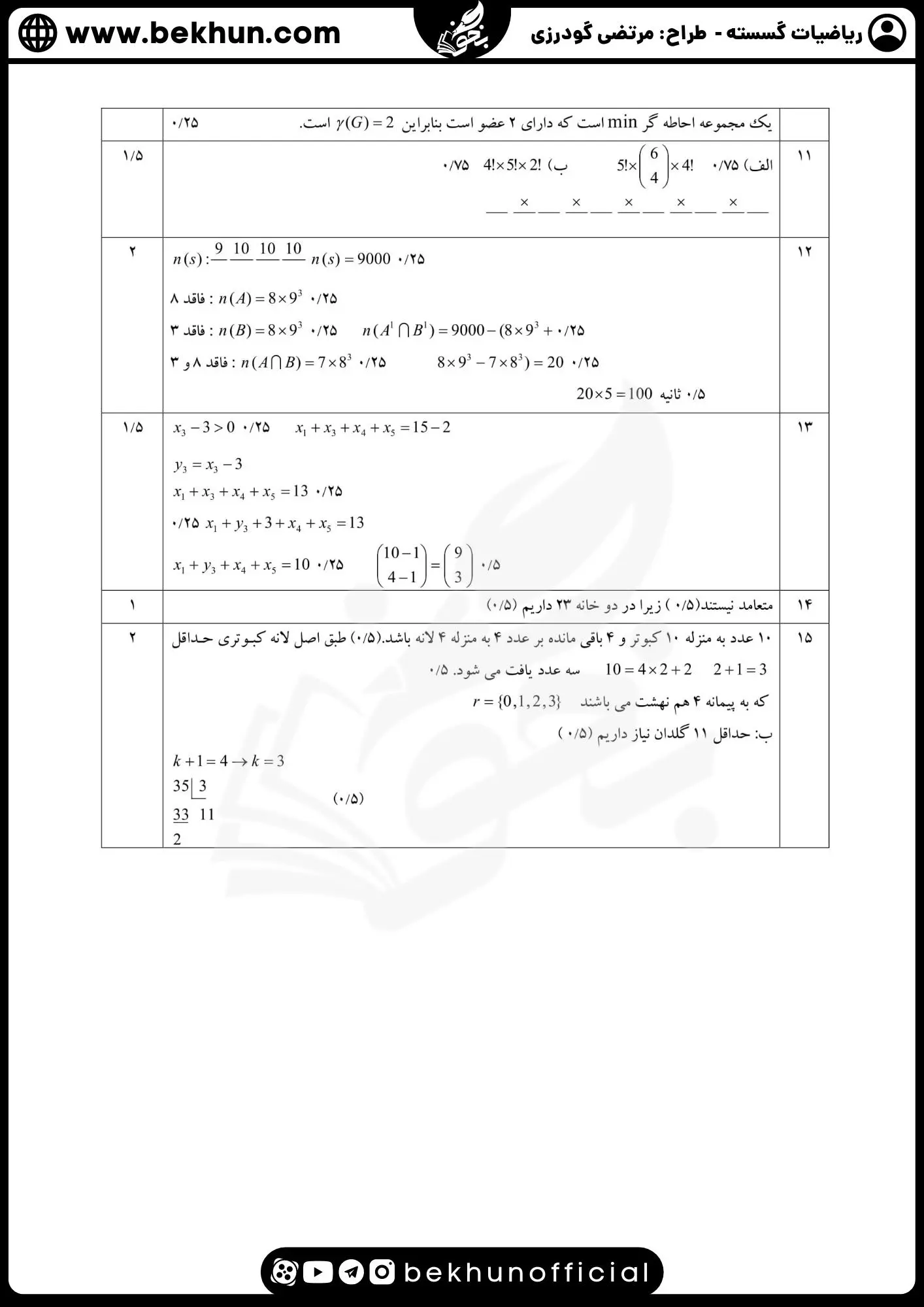 نمونه سوالات نهایی ریاضیات گسسته دوازدهم با جواب 68 جواب سوالات نهایی امتحان گسسته دوازدهم