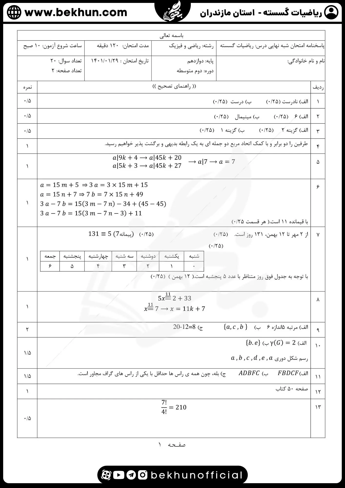 نمونه سوالات نهایی ریاضیات گسسته دوازدهم با جواب 59 جواب نمونه سوالات گسسته دوازدهم نهایی