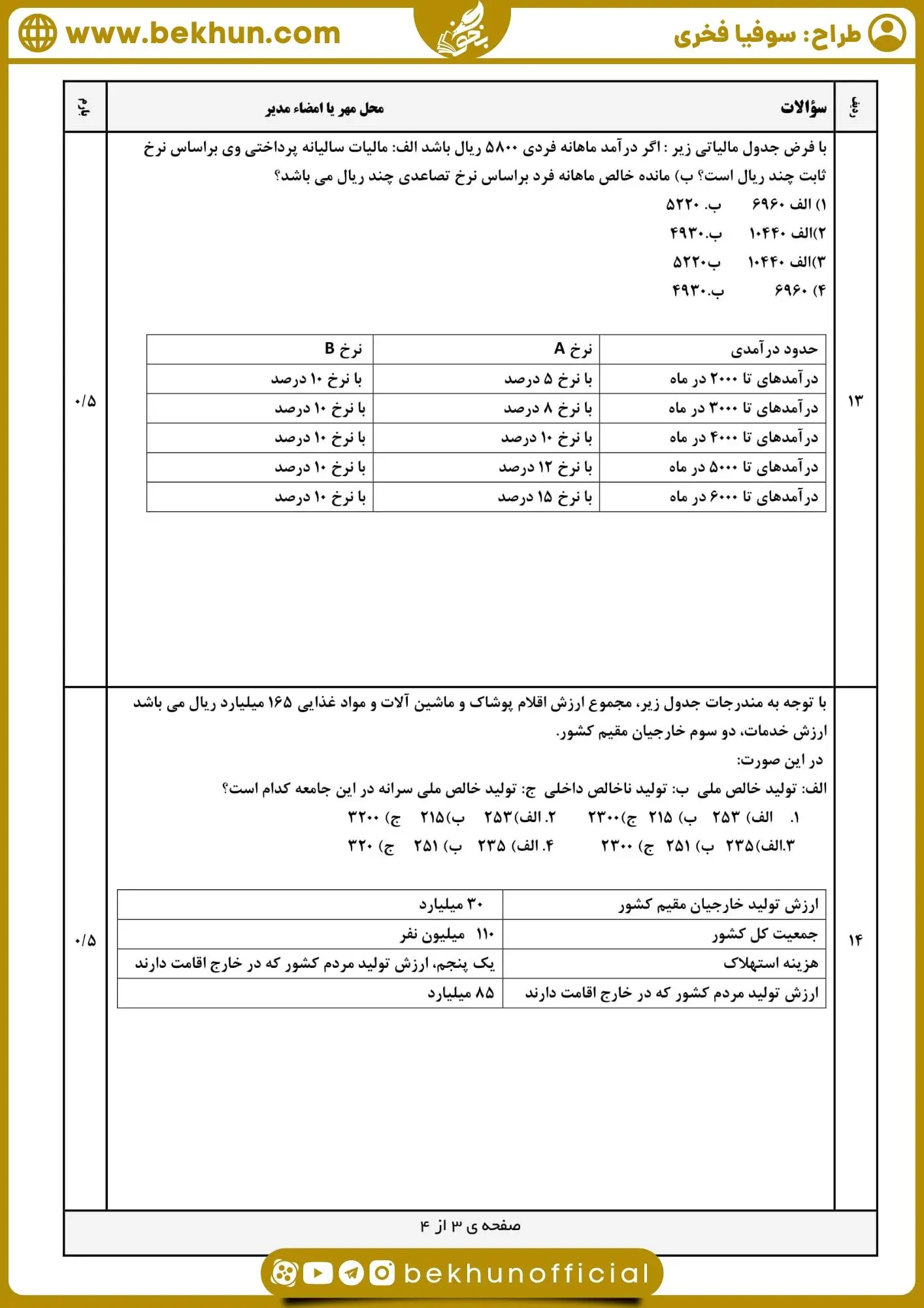 نمونه سوال اقتصاد دهم انسانی خرداد