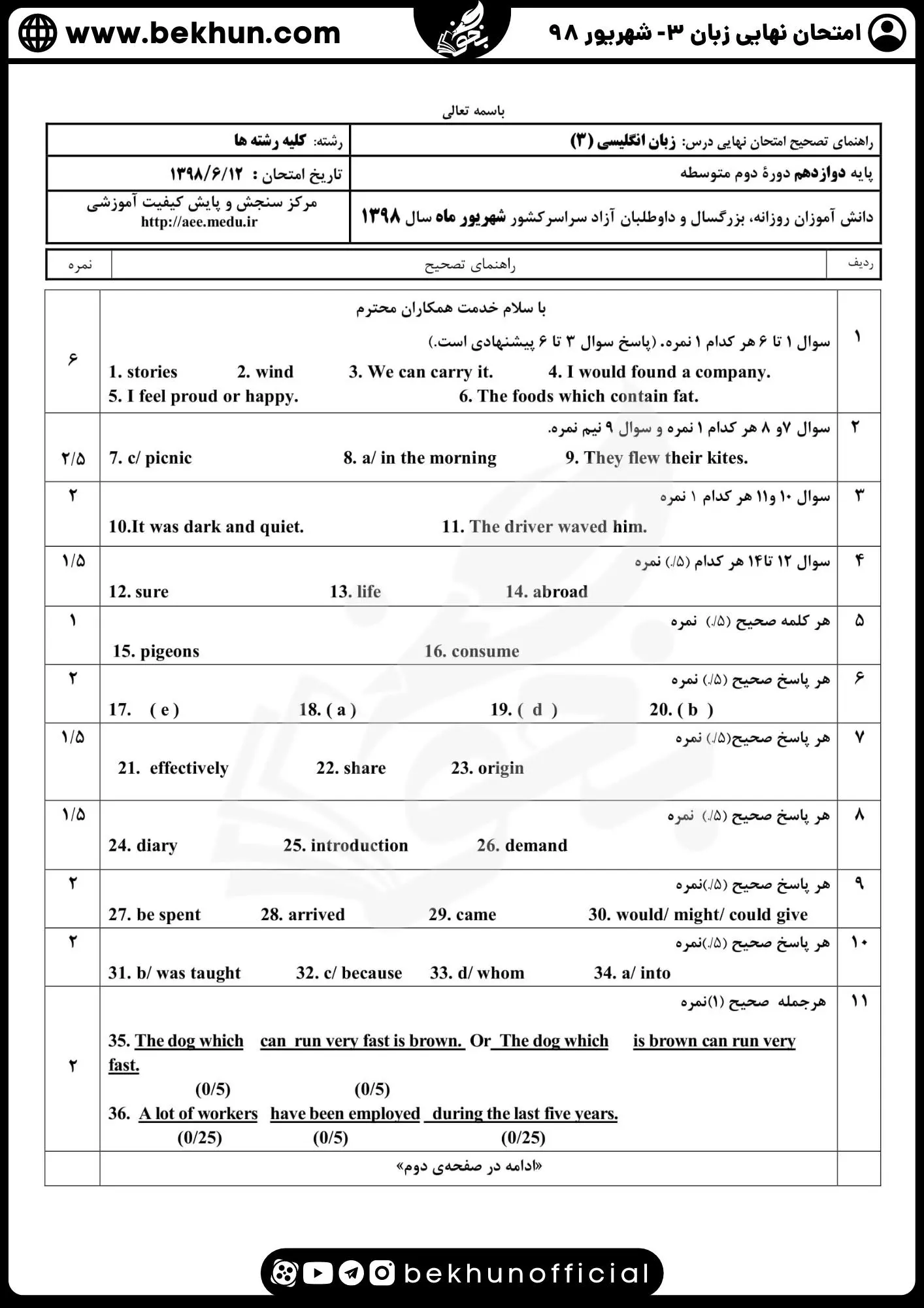 نمونه سوالات امتحان نهایی زبان دوازدهم با جواب 236 پاسخنامه نمونه سوال نهایی امتحان زبان دوازدهم شهریور 98