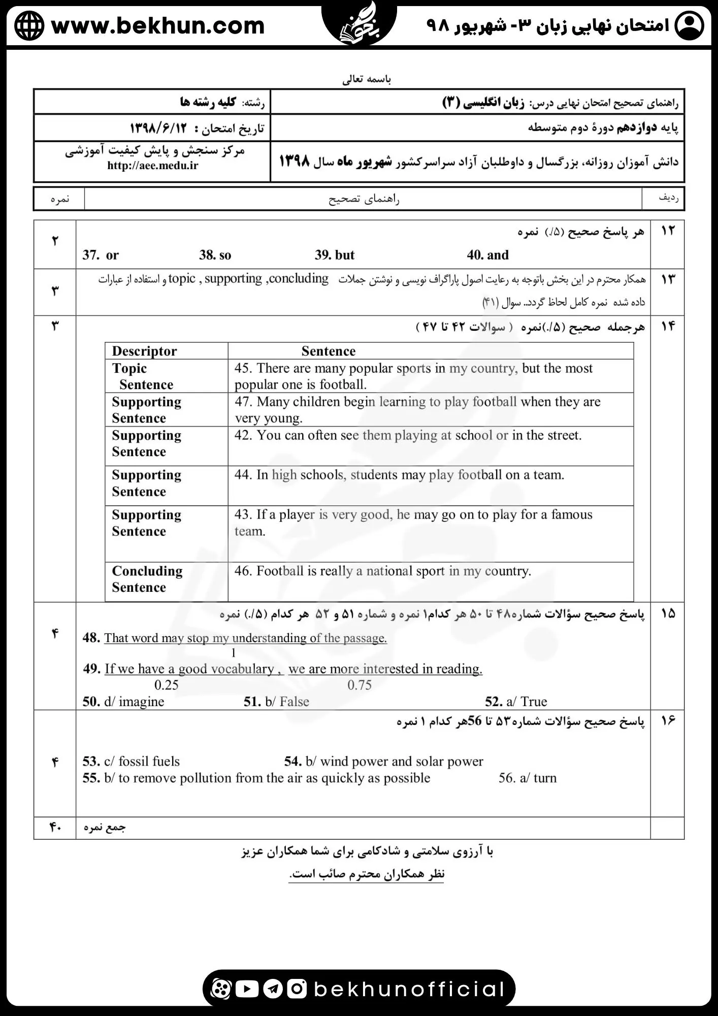 نمونه سوالات امتحان نهایی زبان دوازدهم با جواب 238 پاسخنامه نمونه سوالات نهایی امتحان زبان دوازدهم شهریور 98