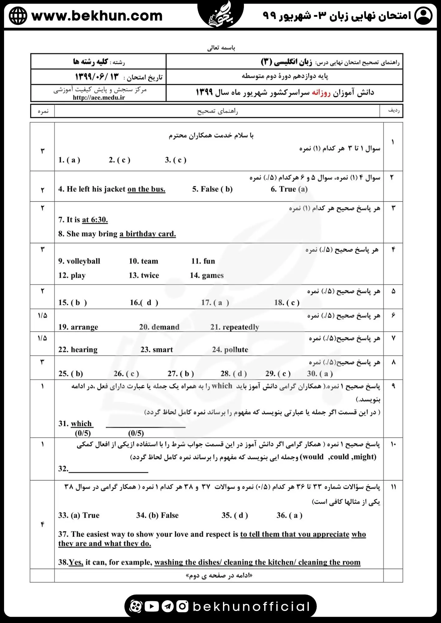 نمونه سوالات امتحان نهایی زبان دوازدهم با جواب 215 نمونه سوالات نهایی زبان دوازدهم شهریور 99