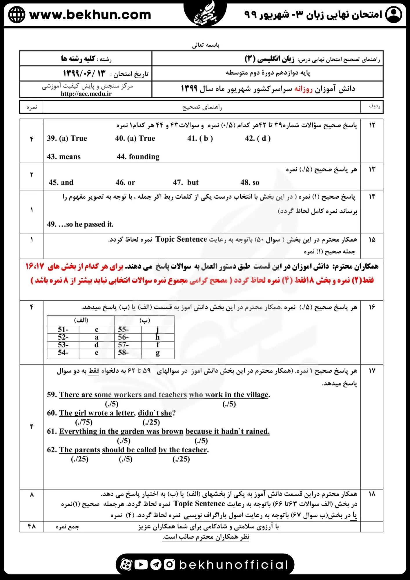 نمونه سوالات امتحان نهایی زبان دوازدهم با جواب 216 پاسخنامه نمونه سوالات نهایی زبان دوازدهم شهریور 99