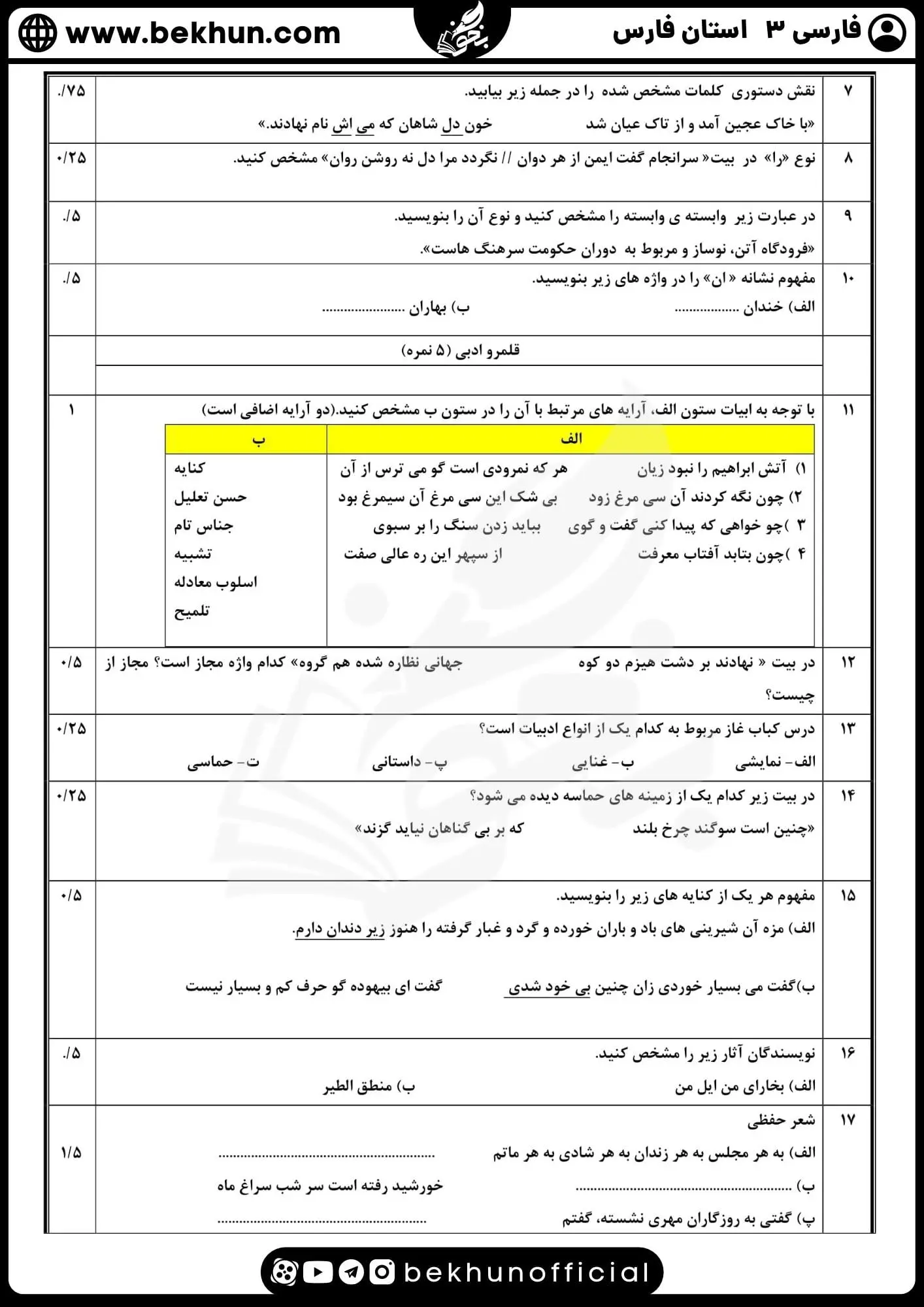 نمونه سوالات نهایی فارسی دوازدهم با جواب 100 دانلود نمونه سوالات امتحان فارسی دوازدهم با جواب نوبت دوم