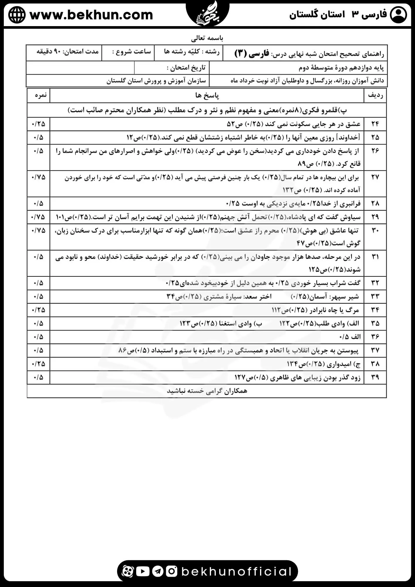نمونه سوالات نهایی فارسی دوازدهم با جواب 87 نمونه سوالات امتحان فارسی دوازدهم نوبت دوم با جواب