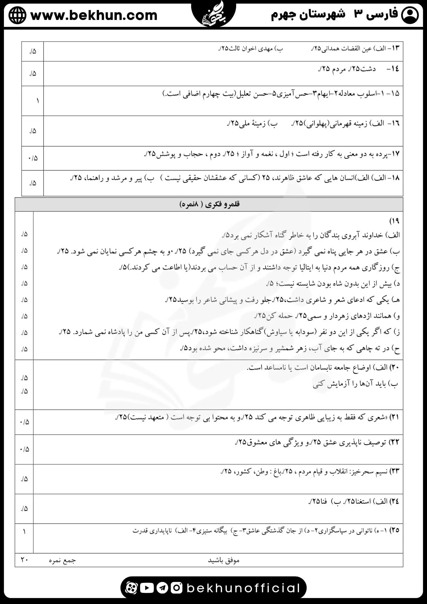 نمونه سوالات نهایی فارسی دوازدهم با جواب 98 دانلود جواب نمونه سوالات فارسی دوازدهم نوبت دوم با جواب