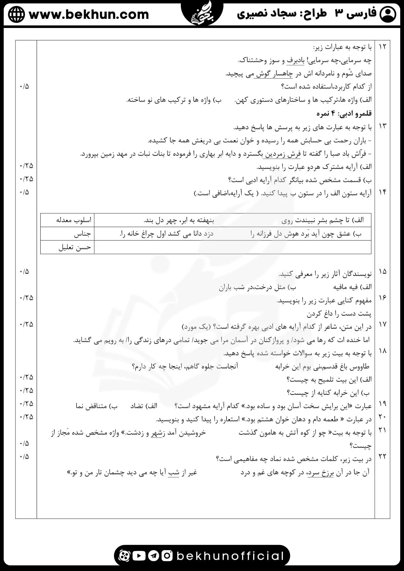 نمونه سوالات نهایی فارسی دوازدهم با جواب 106 دانلود سوالات امتحان فارسی دوازدهم نوبت دوم