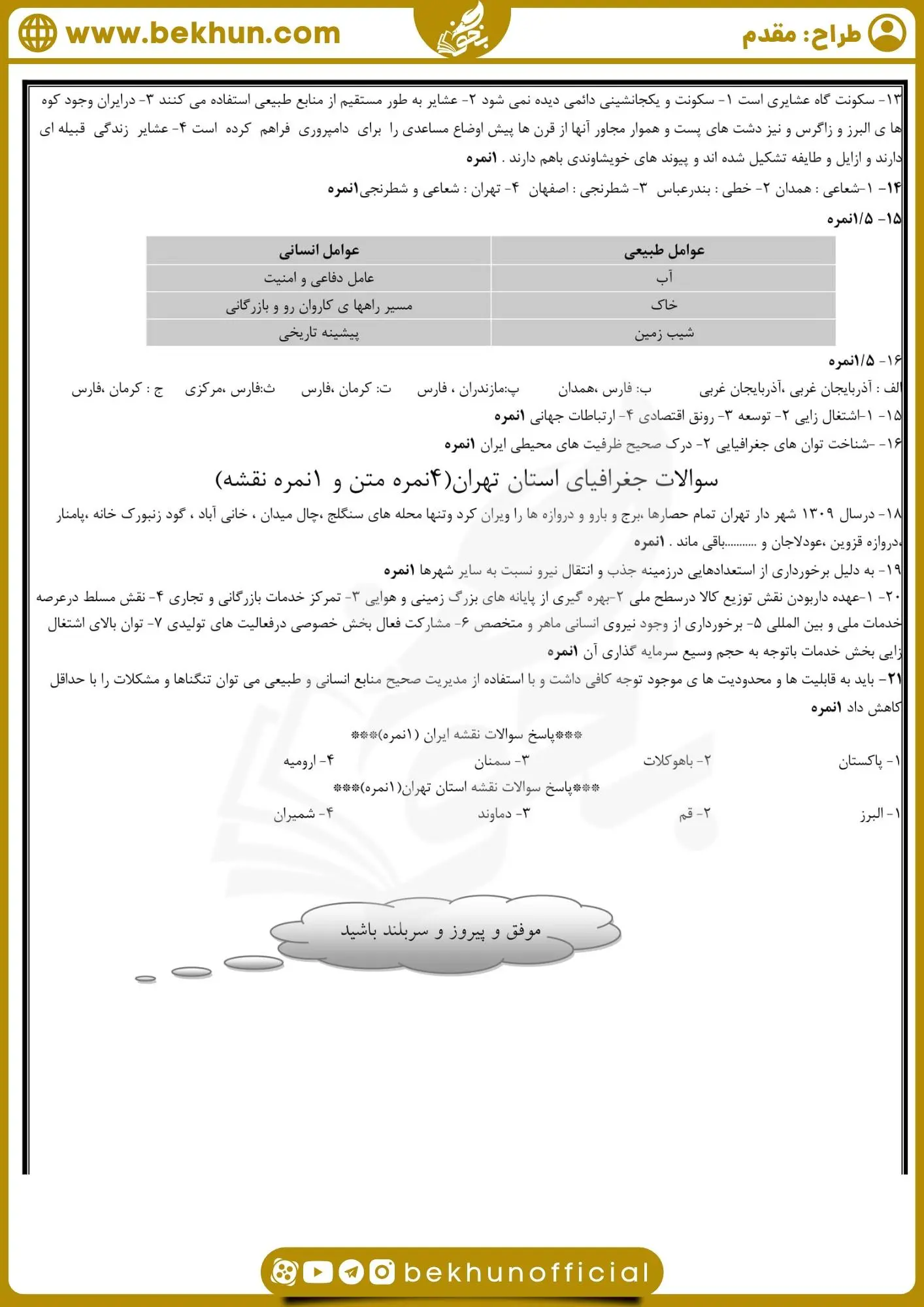 دانلود امتحان خرداد جغرافیا دهم انسانی با جواب