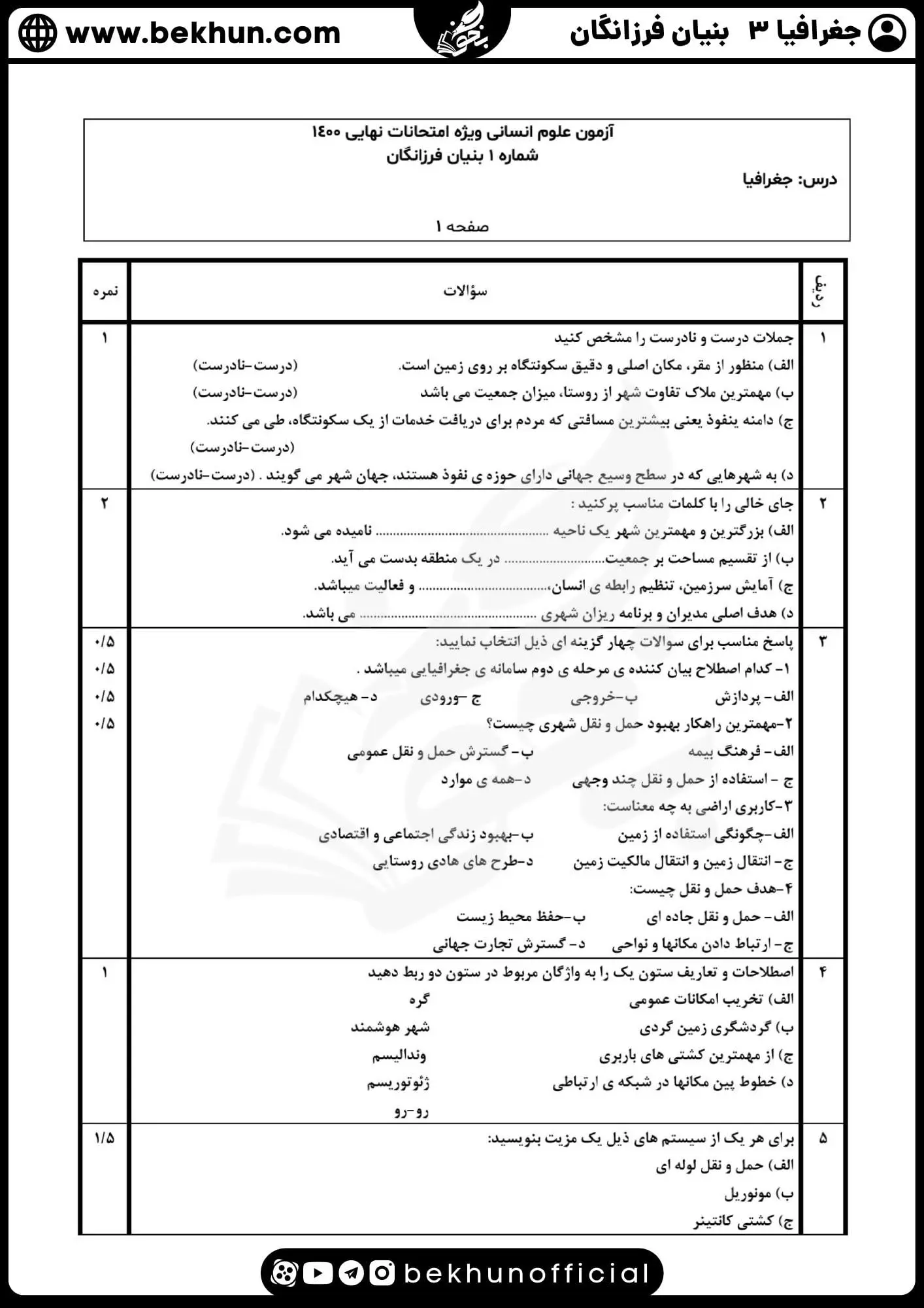نمونه سوالات نهایی جغرافیا دوازدهم با جواب 73 سوال های نهایی جغرافیا دوازدهم انسانی