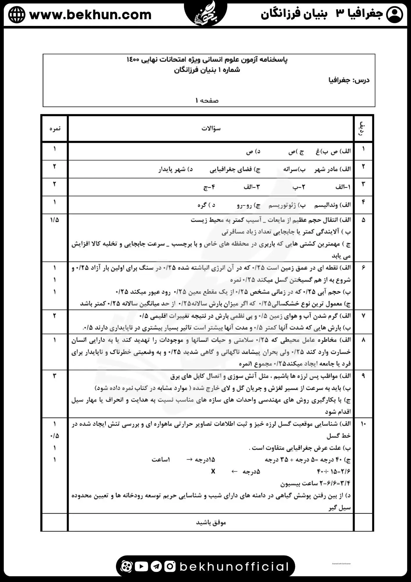 نمونه سوالات نهایی جغرافیا دوازدهم با جواب 75 جواب امتحان نهایی جغرافیا دوازدهم انسانی