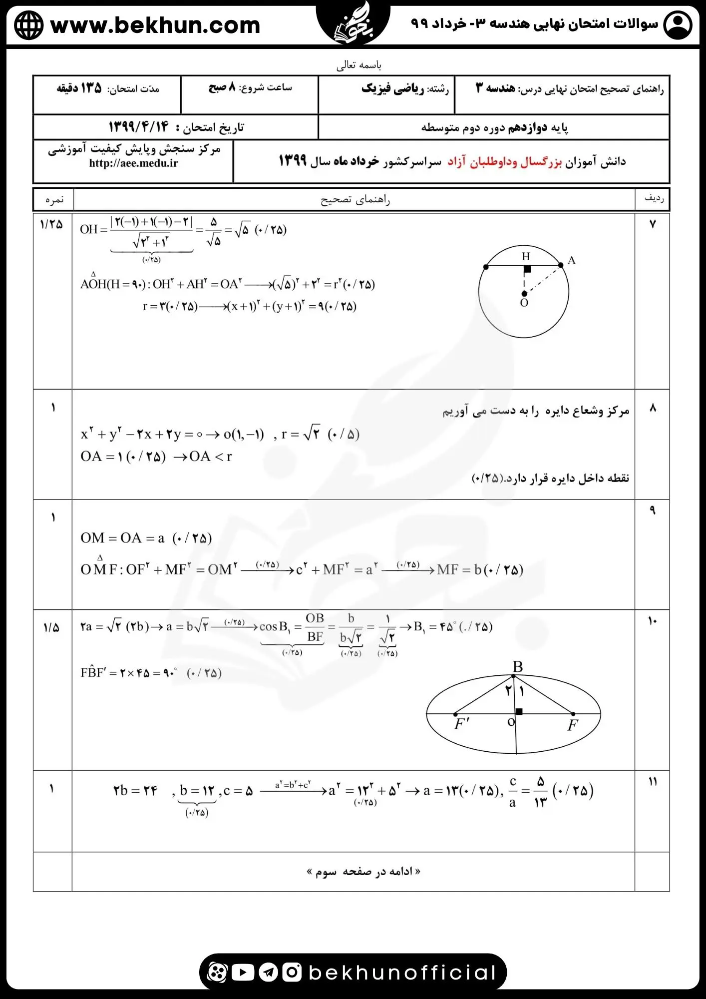 نمونه سوال نهایی هندسه دوازدهم با جواب 109 دانلود نمونه سوالات امتحان نهایی خرداد 99 هندسه دوازدهم ریاضی