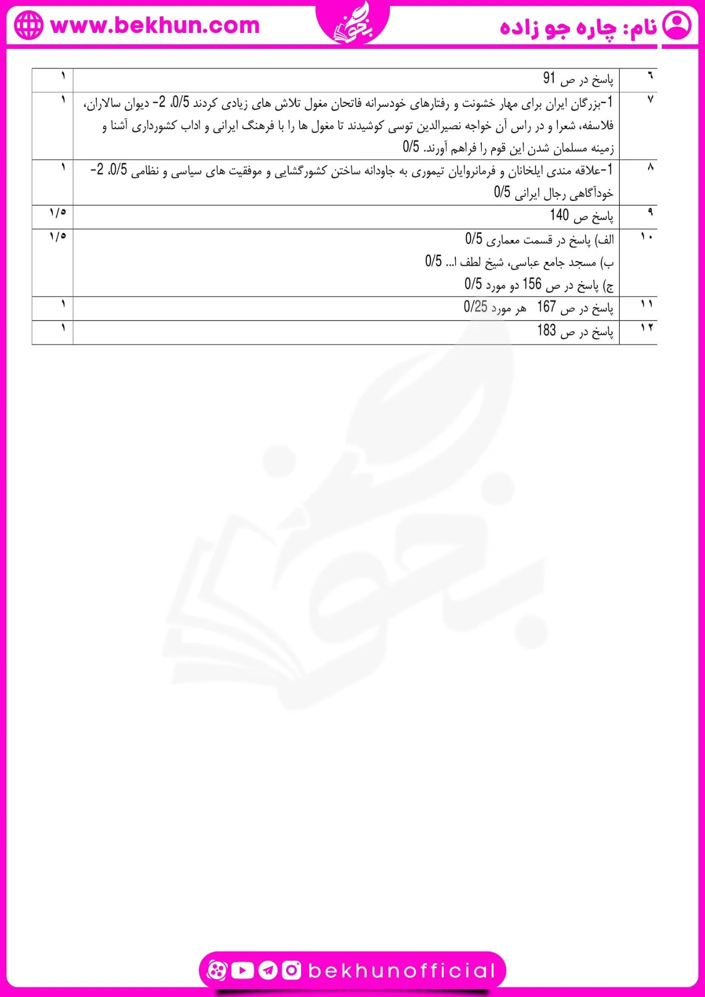 دانلود نمونه سوالات خرداد تاریخ یازدهم انسانی