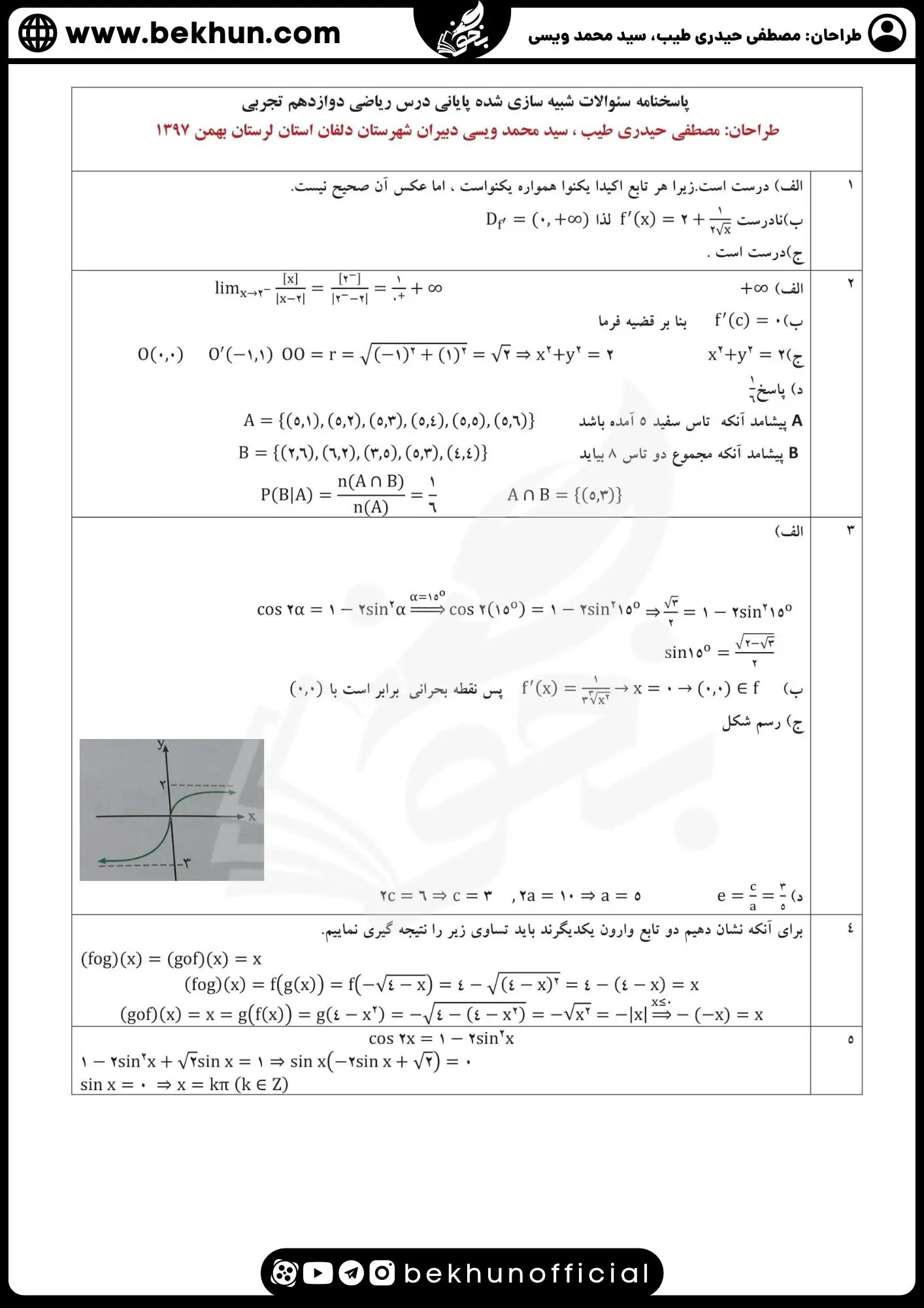 نمونه سوالات امتحان نهایی ریاضی دوازدهم تجربی با جواب 77 سوالات امتحان نهایی دوازدهم ۱۴۰۰ ریاضی