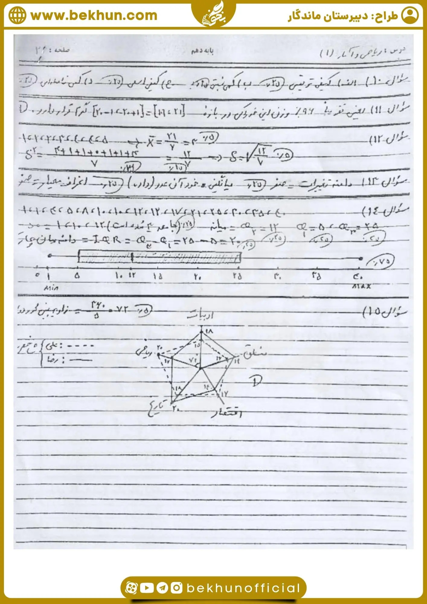 دانلود نمونه سوالات خرداد ریاضی دهم انسانی
