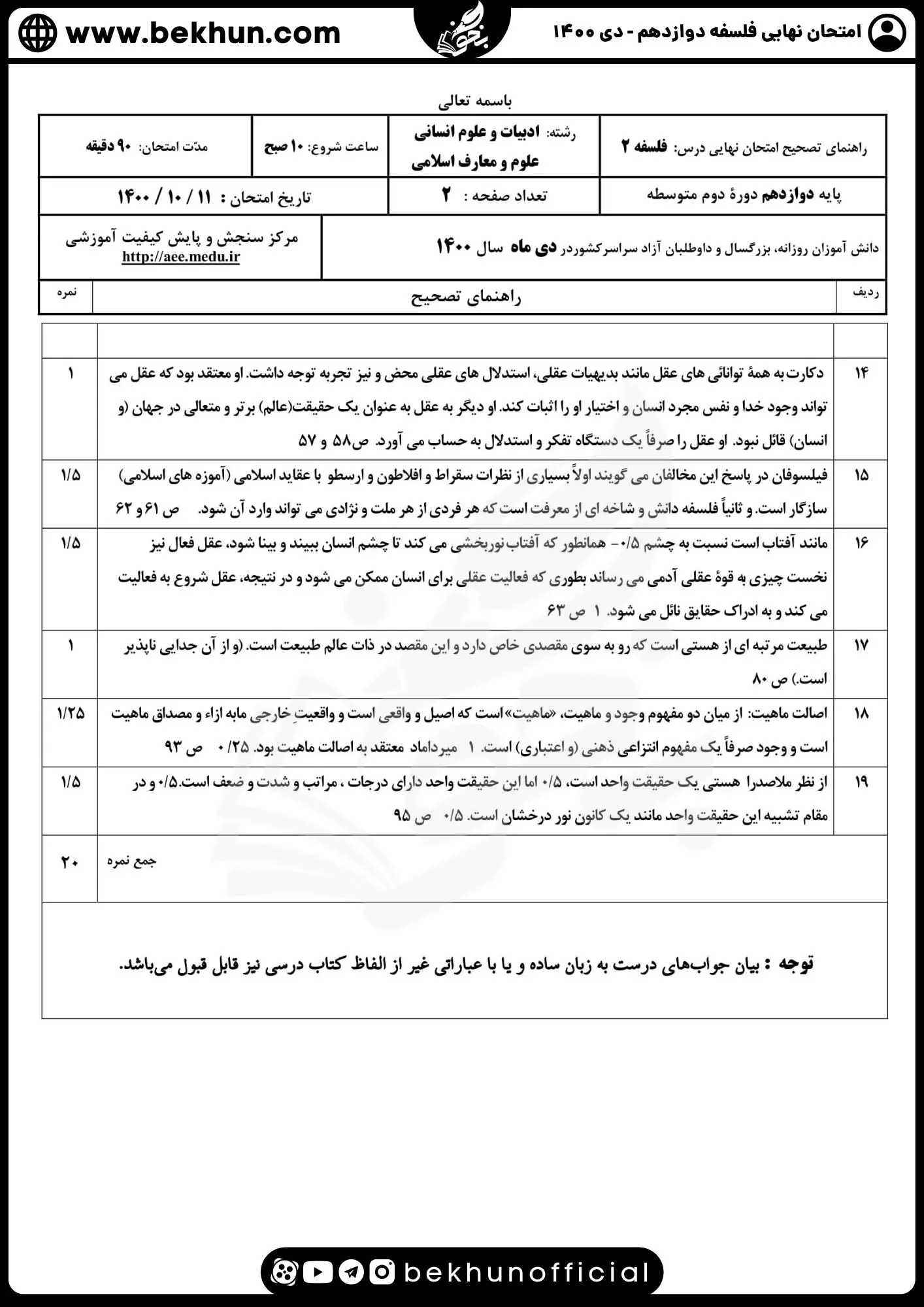 نمونه سوال فلسفه دوازدهم نهایی با جواب 108 نمونه سوالات درس فلسفه پایه 12 دی ماه 1400