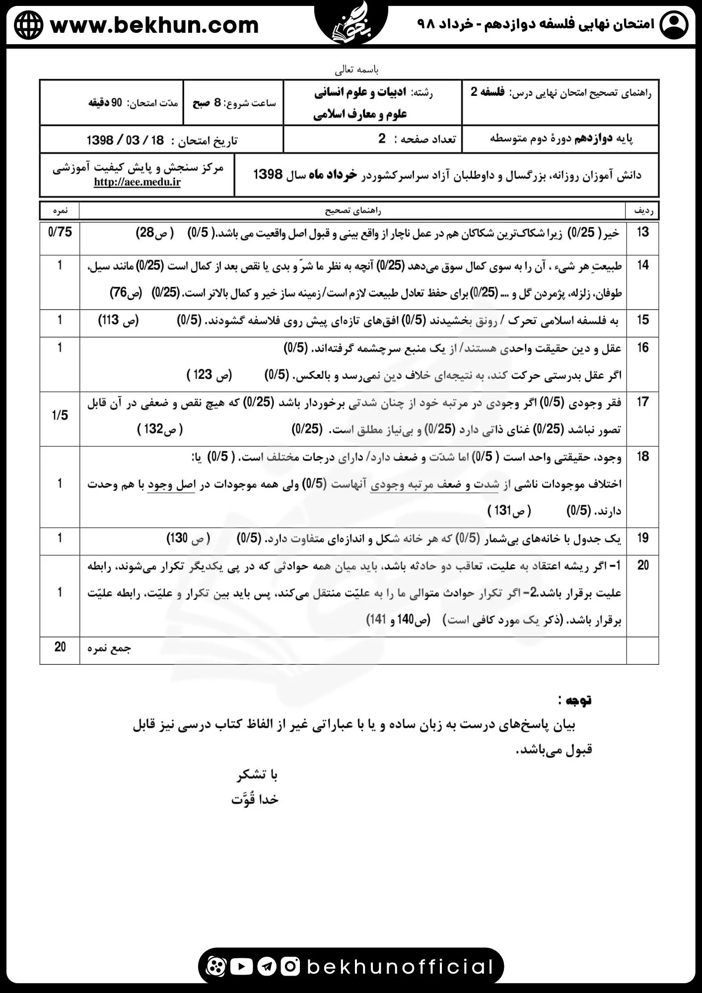 نمونه سوال فلسفه دوازدهم نهایی با جواب 124 دانلود جواب نمونه سوالات فلسفه دوازدهم خرداد ۹۸