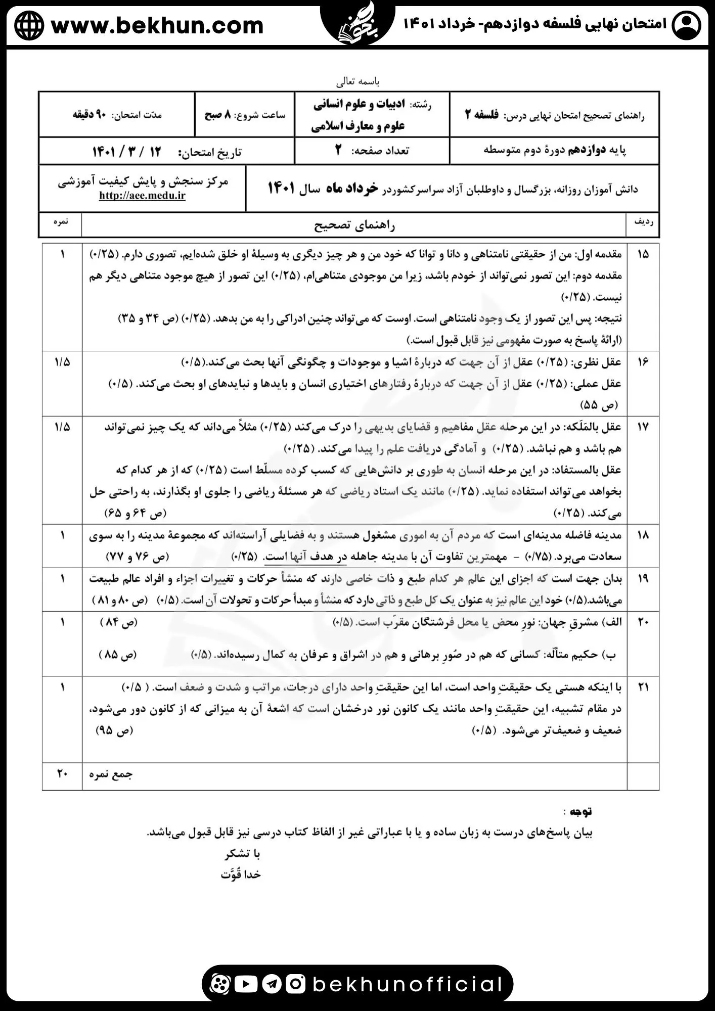 نمونه سوال فلسفه دوازدهم نهایی با جواب 96 دانلود جواب نمونه سوال فلسفه دوازدهم نهایی 1401