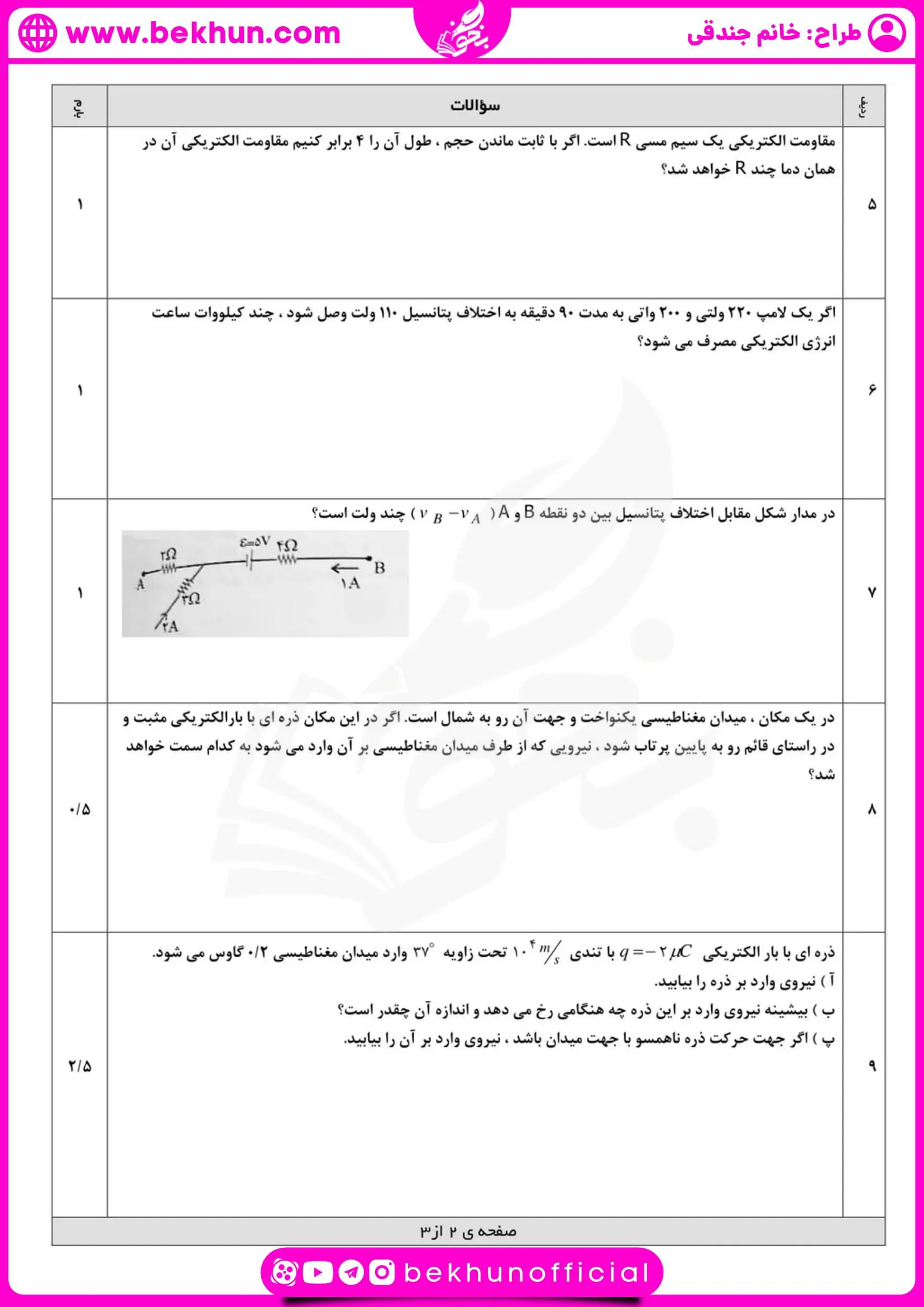 نمونه سوال فیزیک یازدهم تجربی نوبت دوم با پاسخ